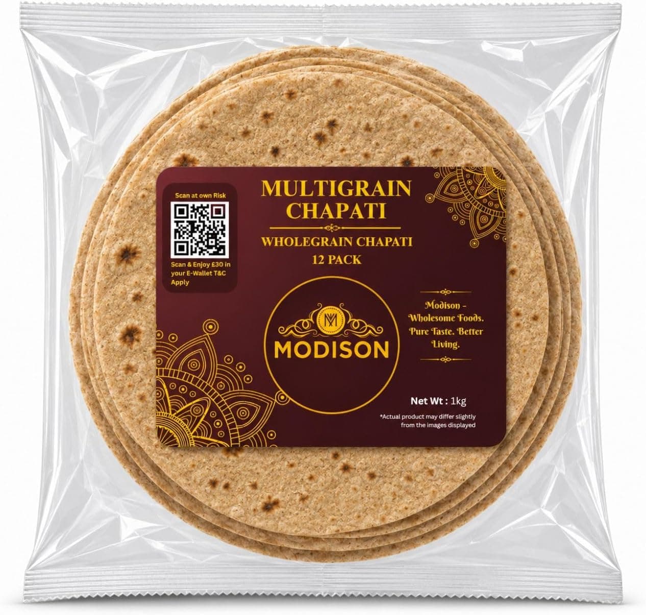 MODISON Multigrain Chapati 12 Pcs Frozen Indian Flatbread 1kg thumbnail 8