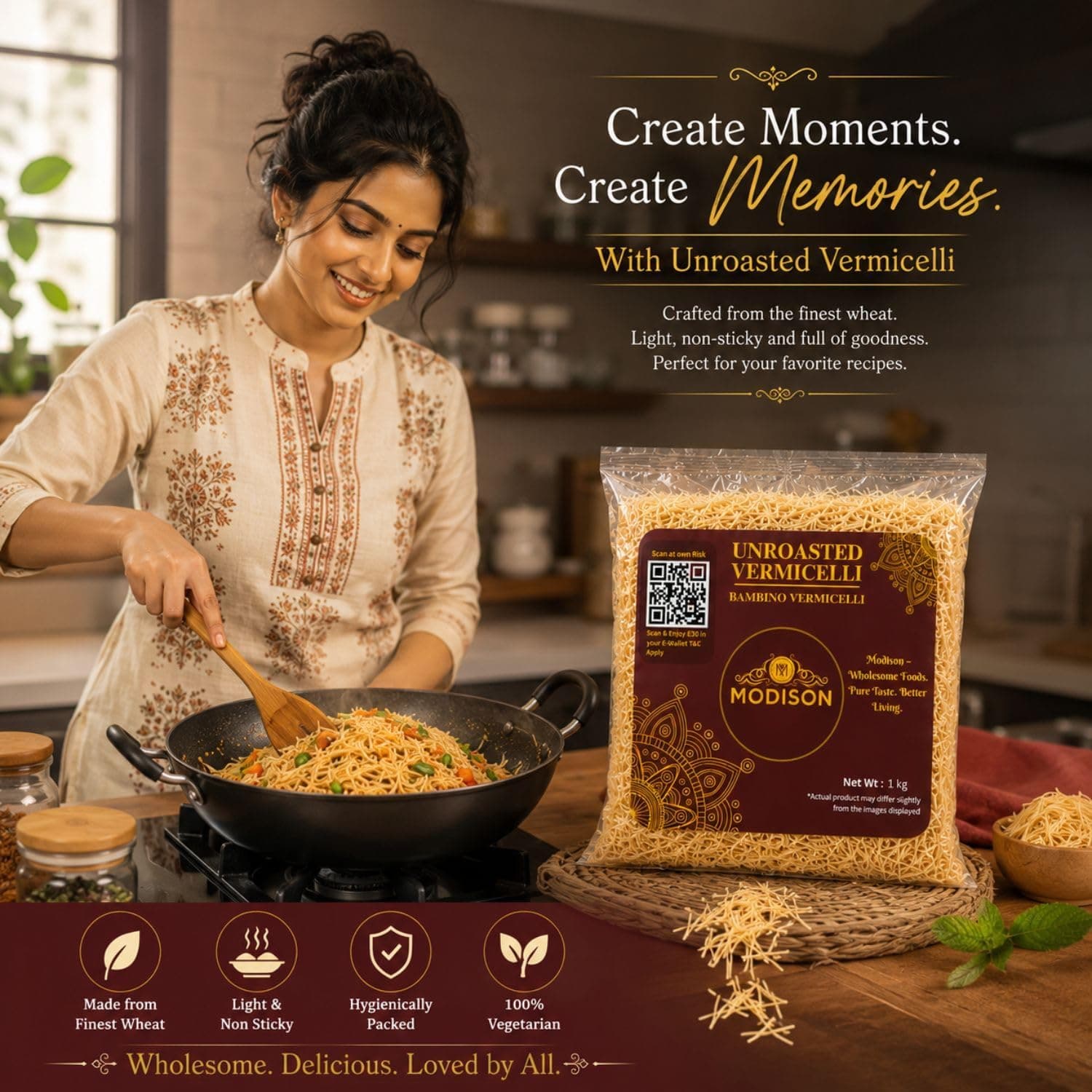 MODISON Unroasted Vermicelli Wheat Semolina Seviyan 1kg thumbnail 12