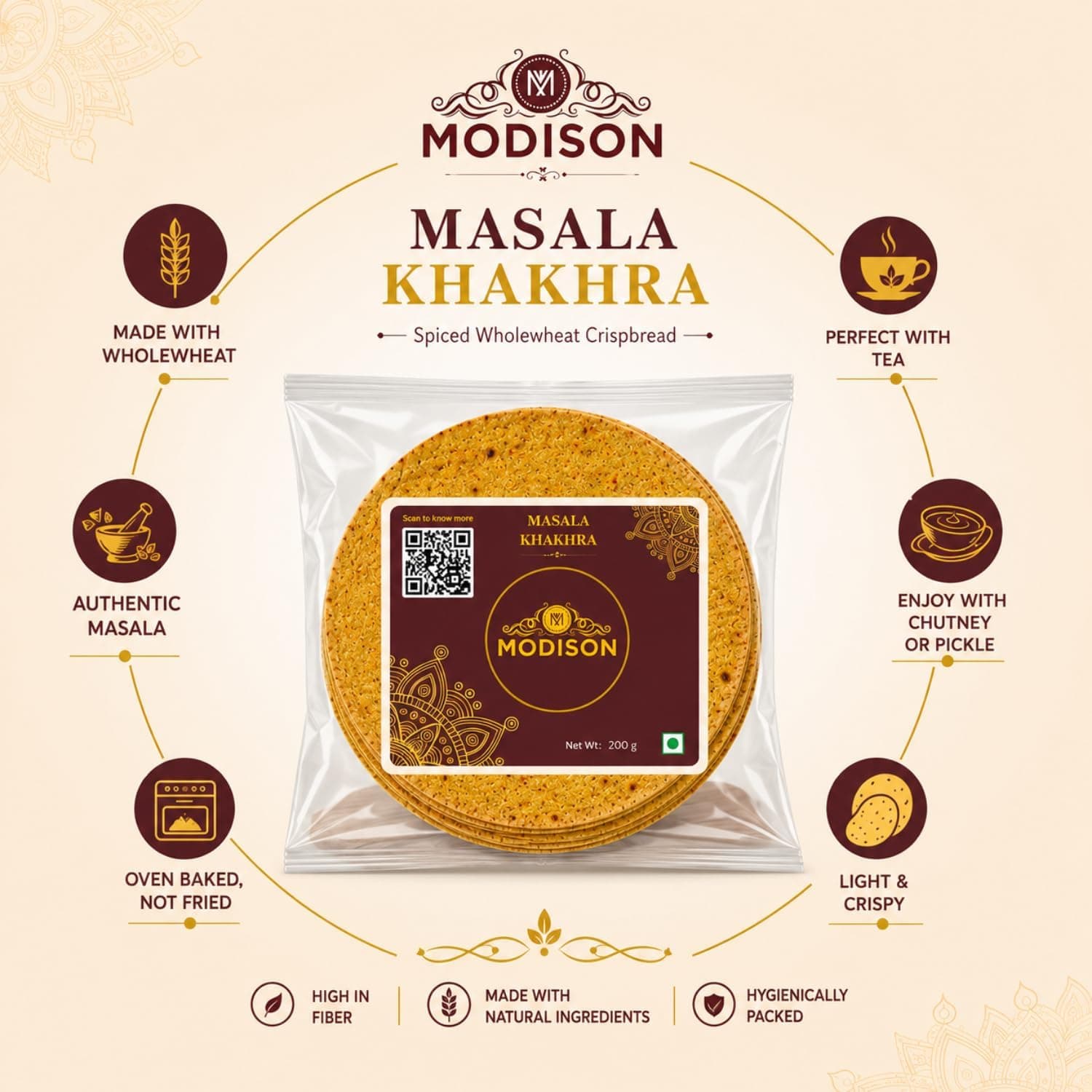 MODISON Masala Khakhra Spiced Whole Wheat Crispbread 200g thumbnail 12