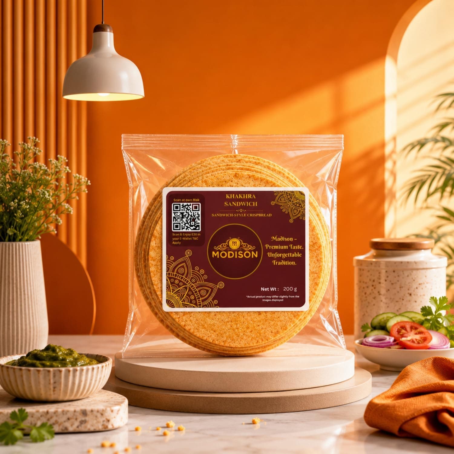 MODISON Sandwich Khakhra Tomato Spice Crispbread Roasted Snack 200g thumbnail 12