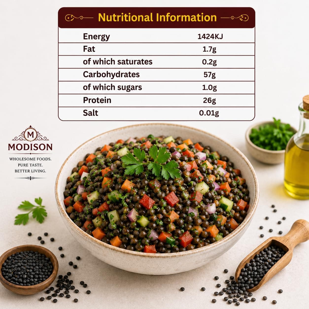 MODISON Whole Black Lentils Pulses High Fibre Nutrition 500g thumbnail 9