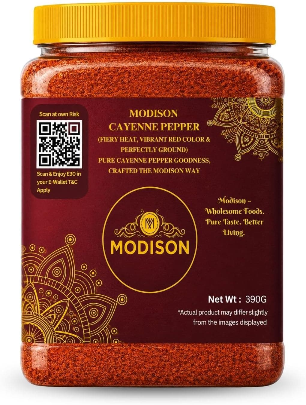 MODISON Cayenne Pepper 390g - Ground Red Pepper Seasoning | Hot Chilli Spice for Cooking, BBQ, Marinades, Curries & Sauces | Natural Vegan Gluten Free Cayenne Pepper for Meat, Vegetables & Soups. thumbnail 8