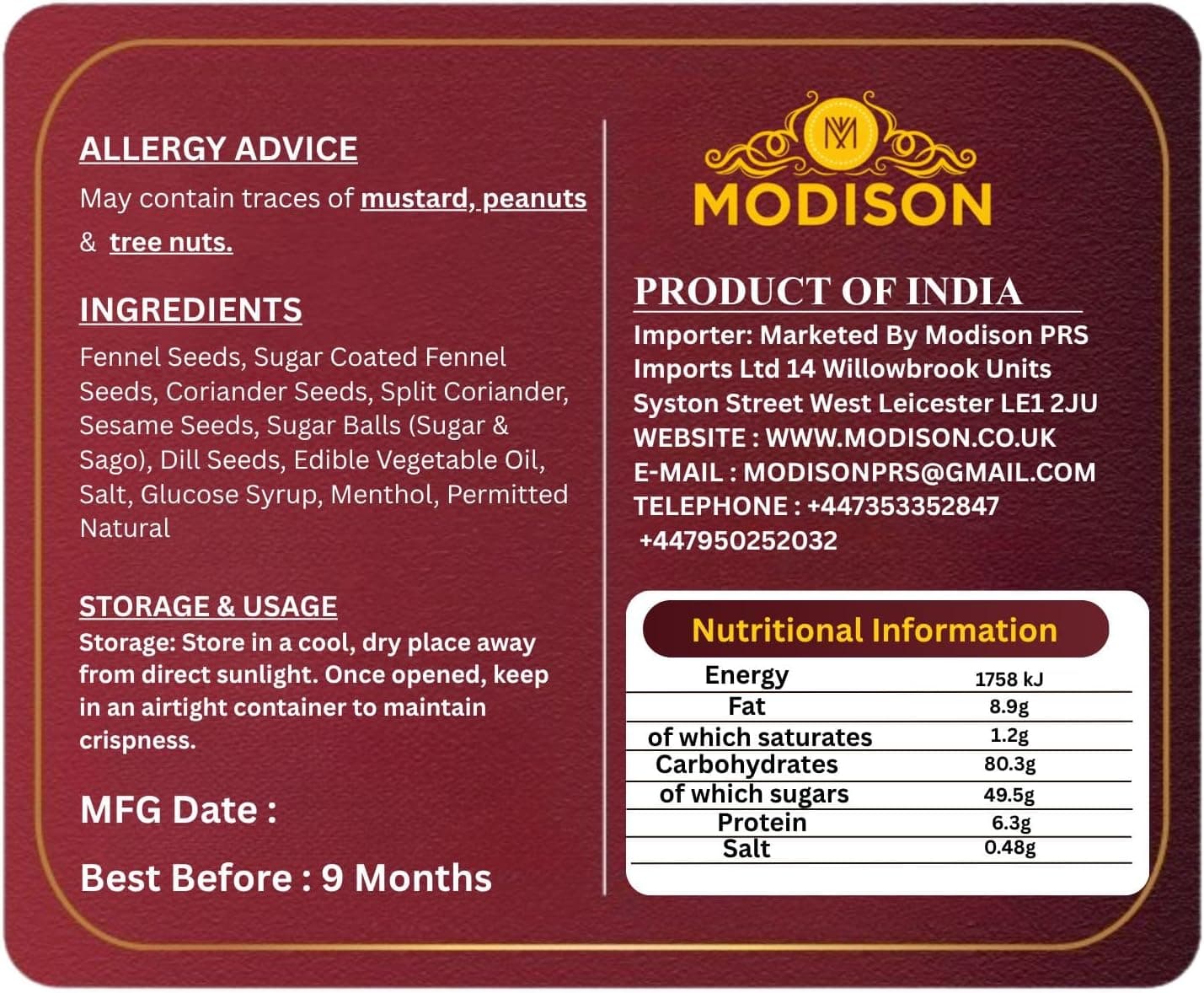 MODISON Fennel Coriander Blend Indian Mouth Freshener 100g thumbnail 9