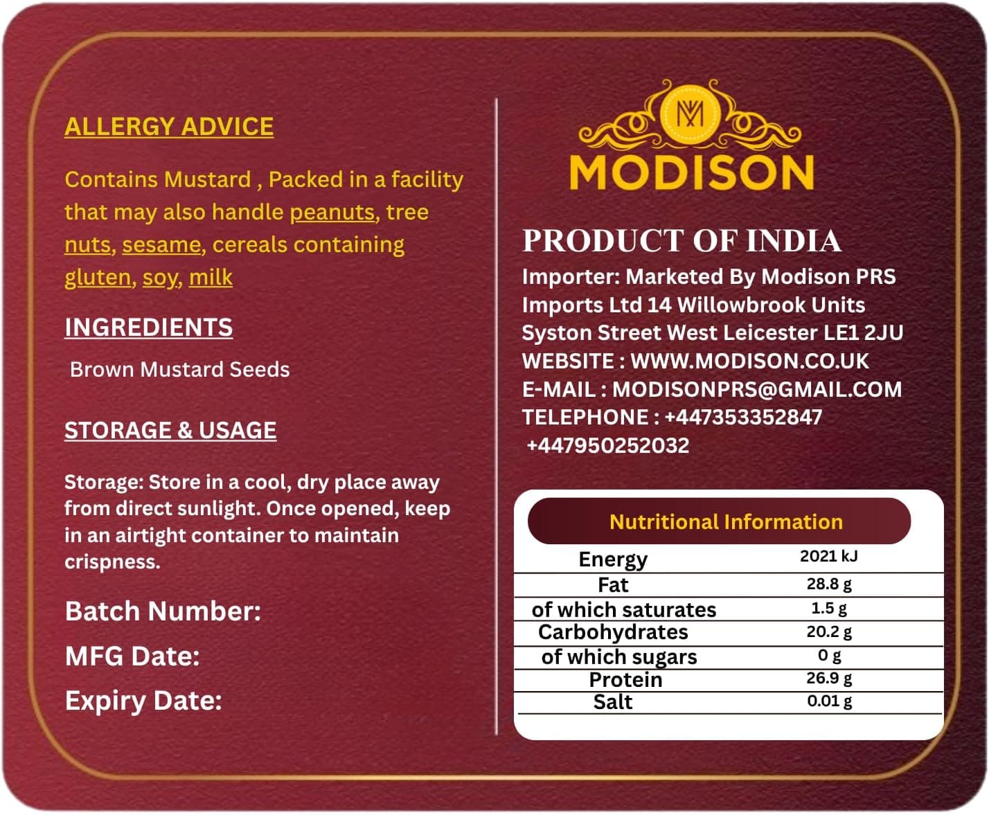 MODISON Mustard Seeds Whole Spice Natural 100g thumbnail 9