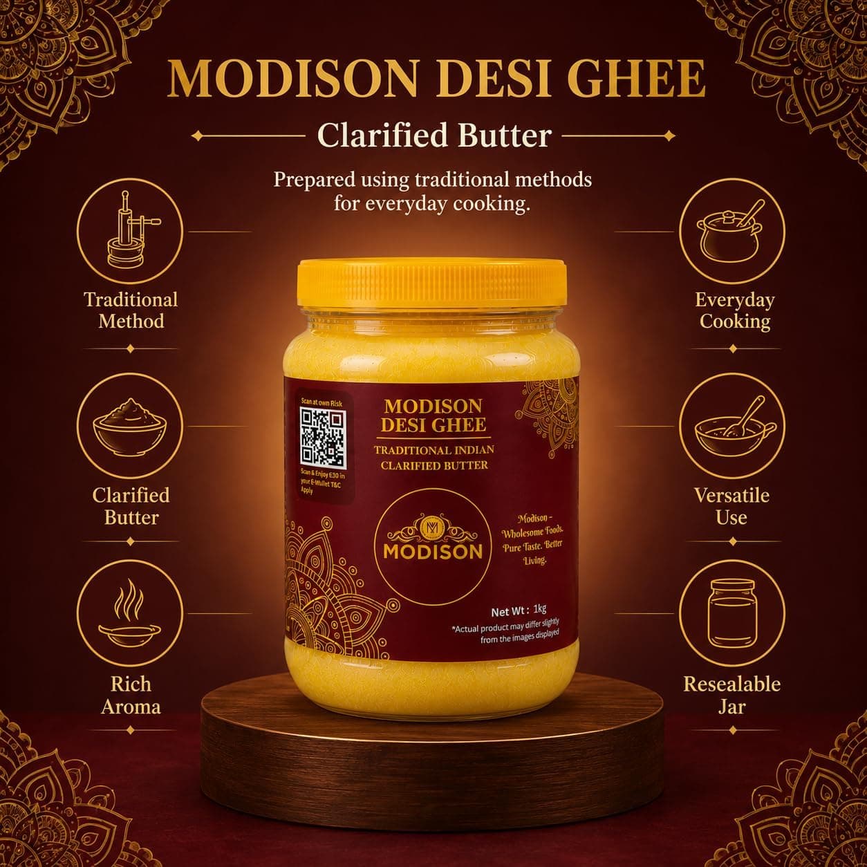 MODISON Desi Ghee Clarified Butter Pure Milk Fat 1kg thumbnail 11