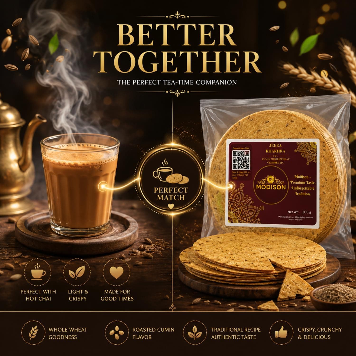 MODISON Jeera Khakhra Whole Wheat Cumin Crispbread Snack 200 g thumbnail 10
