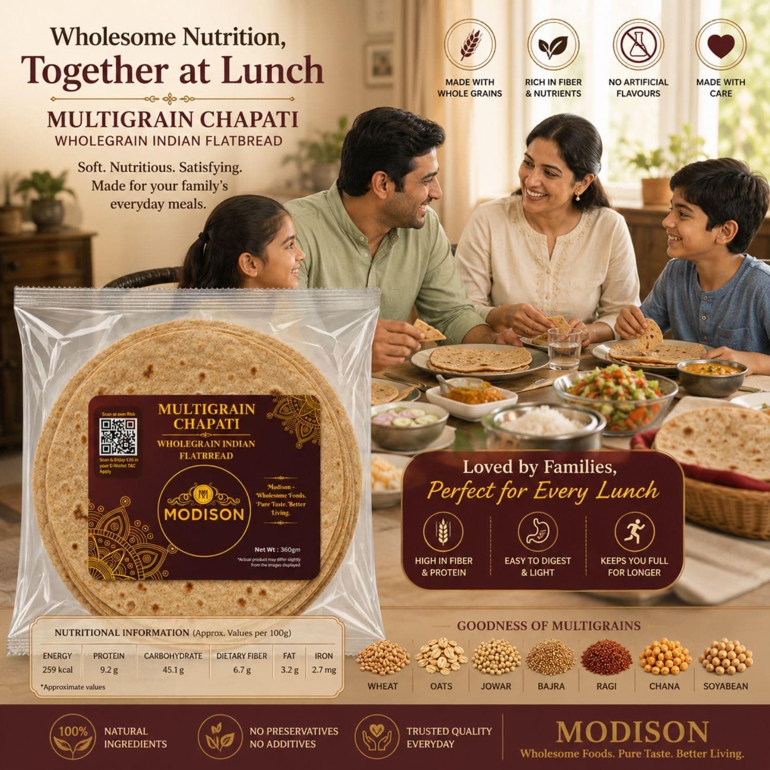 MODISON Multigrain Chapati Traditional Indian Flatbread Frozen 360g thumbnail 12