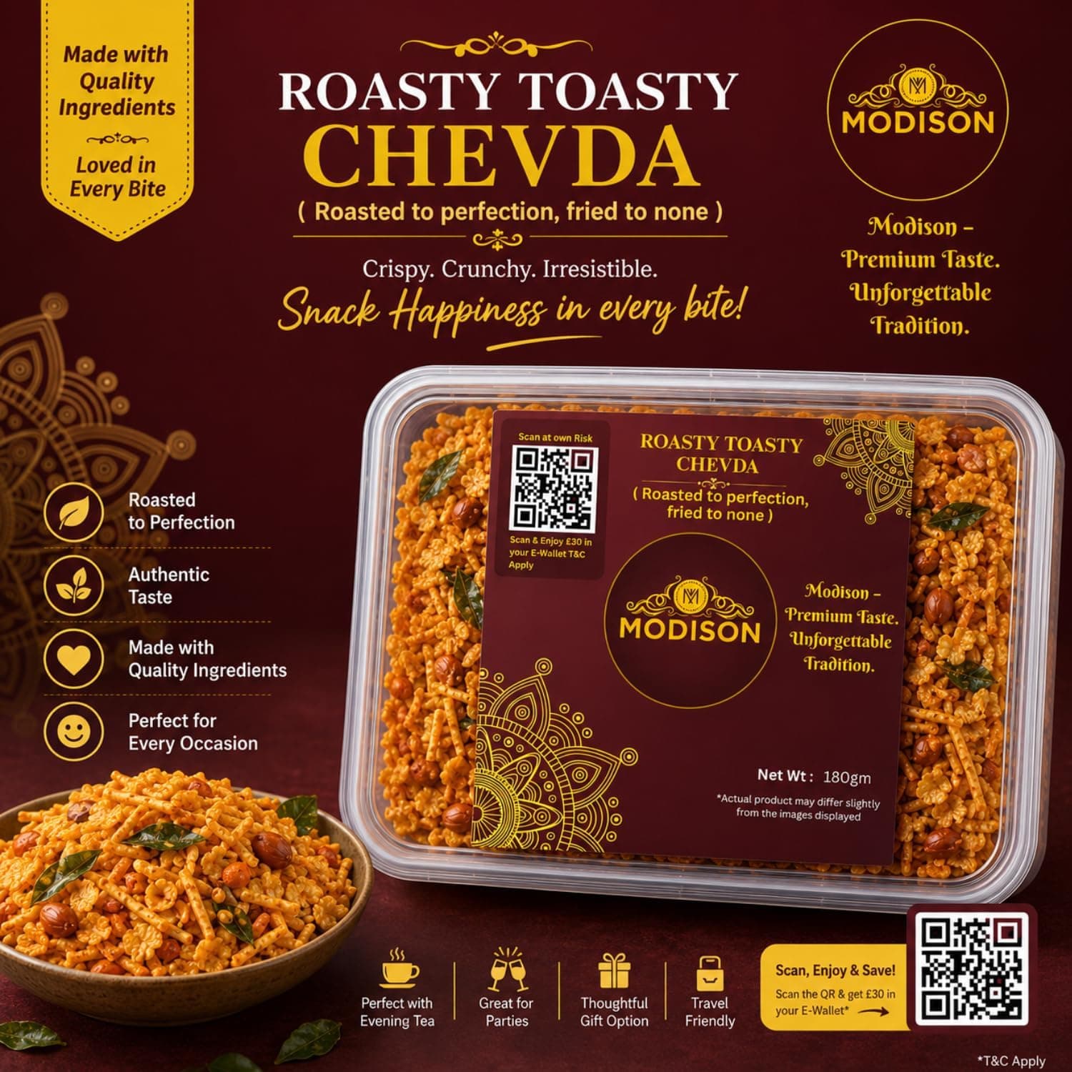 MODISON Roasty Toasty Chevda Indian Namkeen Roasted Crunchy 180g thumbnail 11