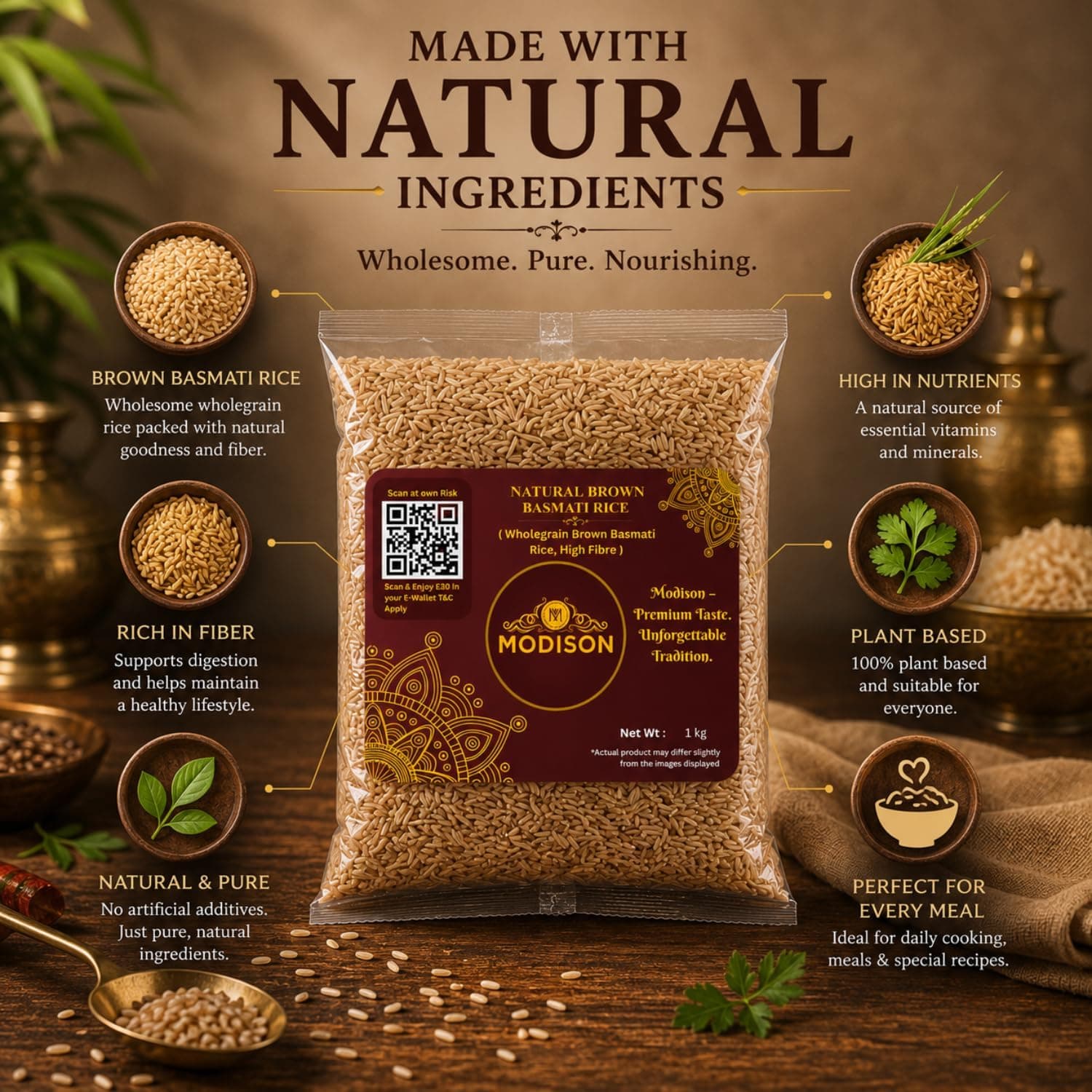 MODISON Natural Brown Basmati Rice Wholegrain High Fibre 1kg thumbnail 11
