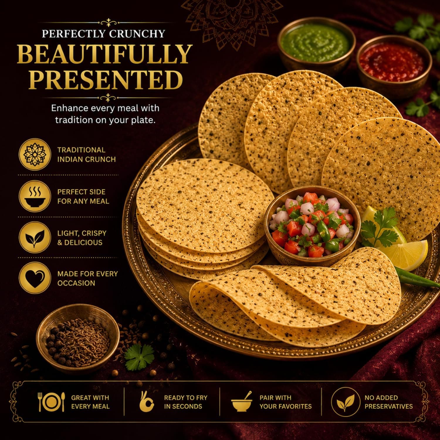 MODISON Chana Special Indian Papad Black Pepper Lentil Wafer 400g thumbnail 9