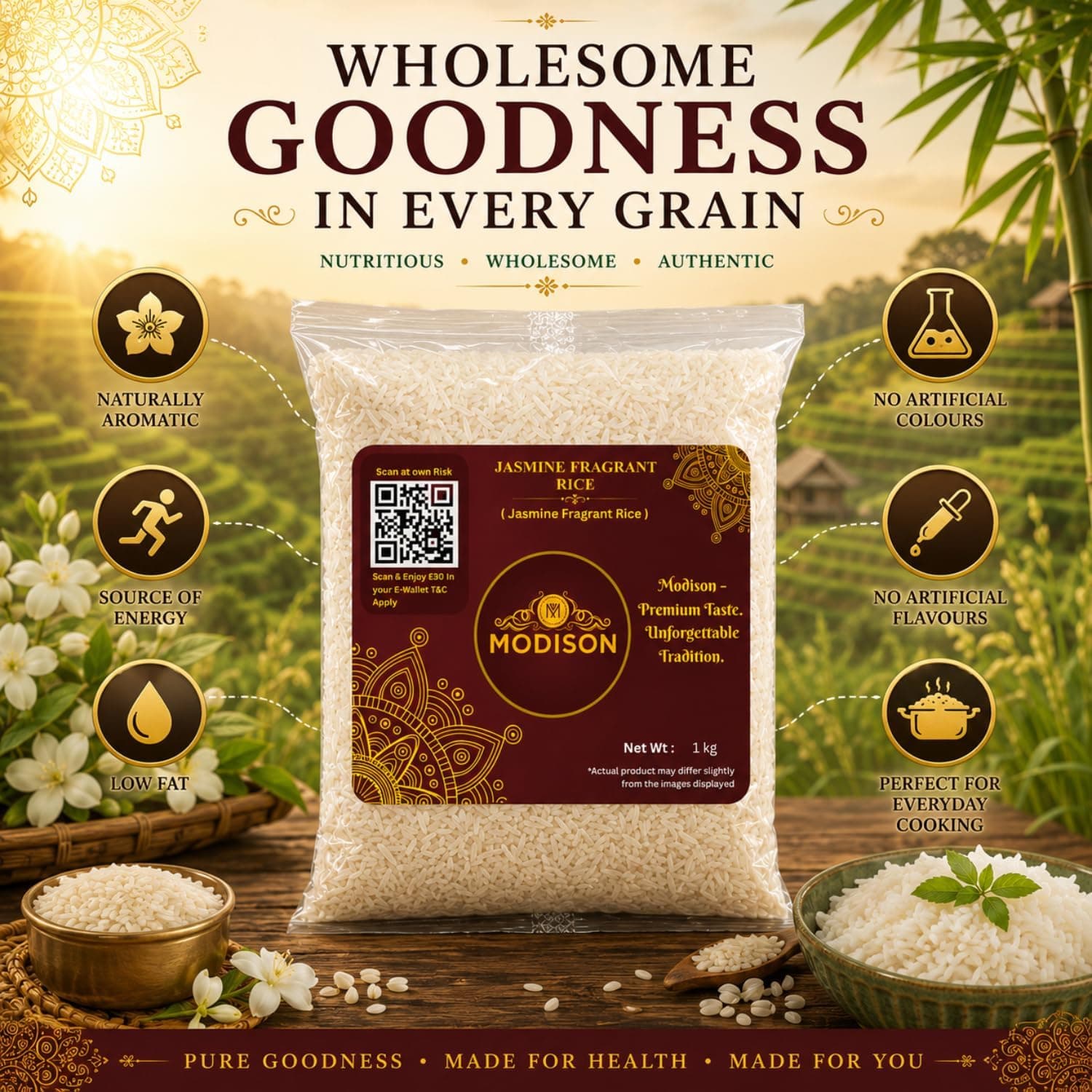 MODISON Jasmine Fragrant Rice Long Grain Rice 1kg Vegan thumbnail 9