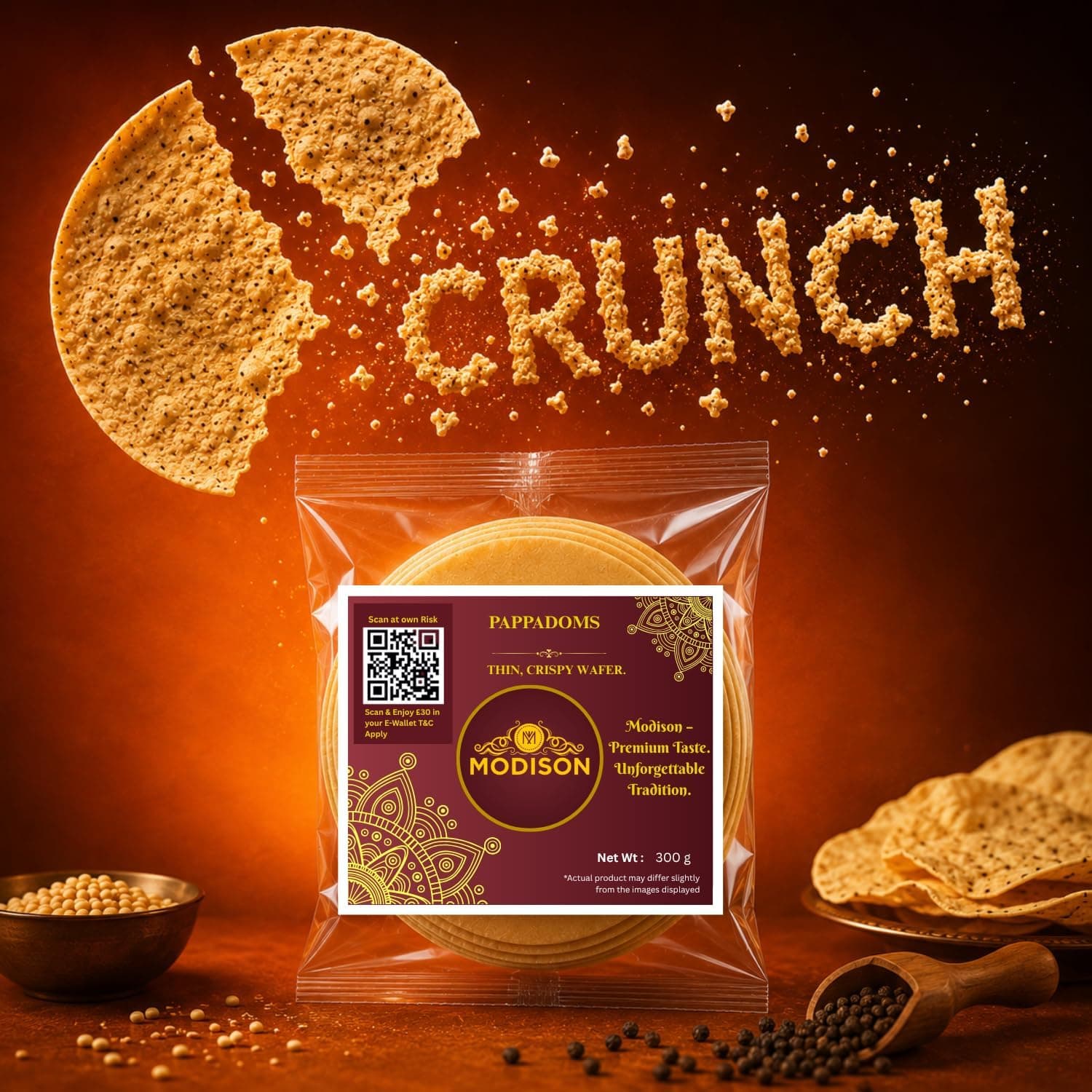 MODISON Plain Pappadoms Indian Papad Thin Crispy Wafer 300g thumbnail 11