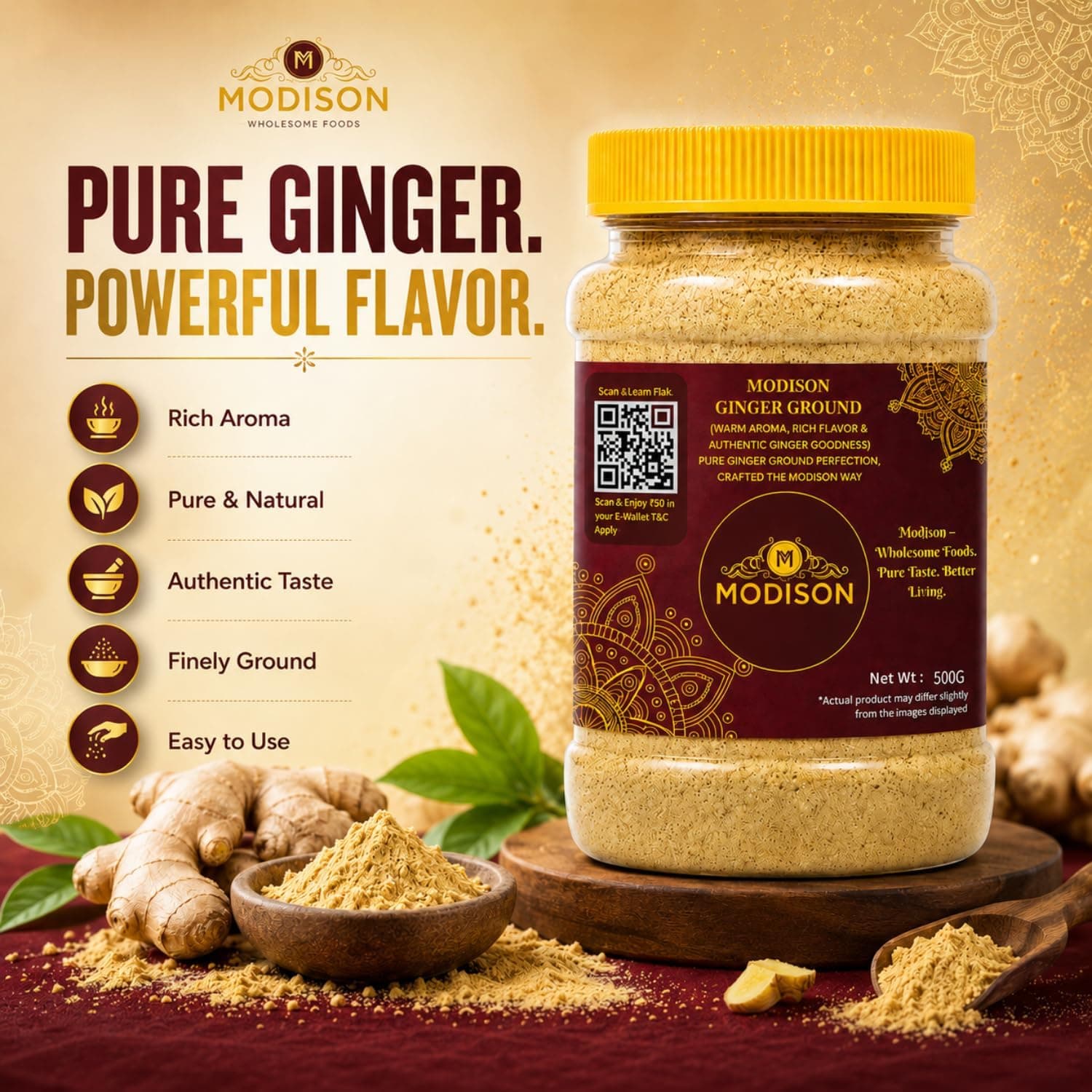 MODISON Ground Ginger Powder 500g – Natural Ginger Root Spice for Baking, Cooking, Tea & Drinks | Aromatic Seasoning for Curries, Soups & Sauces | Vegan Gluten Free for Everyday Recipes & Meals thumbnail 11