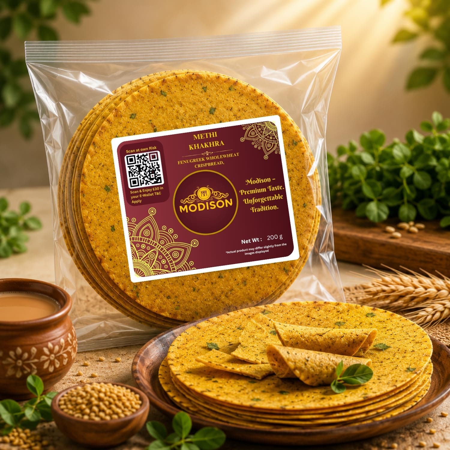 MODISON Methi Khakhra Whole Wheat Fenugreek Crispbread Snack 200 g thumbnail 10