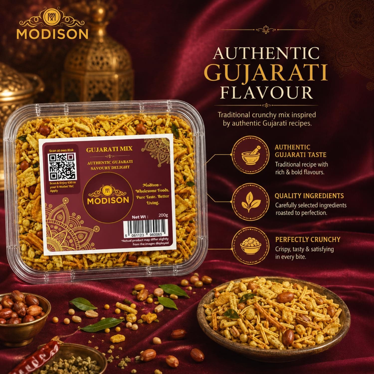 MODISON Gujarati Mix Indian Namkeen Snack Traditional Savoury 200g thumbnail 10
