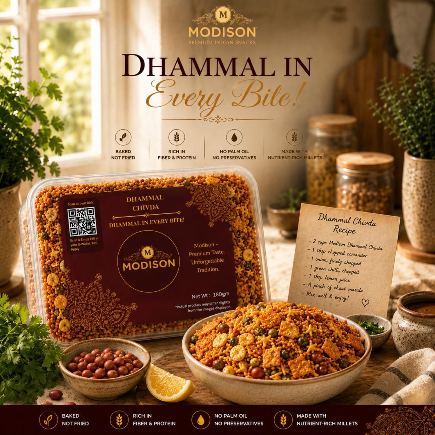 MODISON Dhammal Chivda Indian Namkeen Spicy Crunchy Mix 180g thumbnail 11
