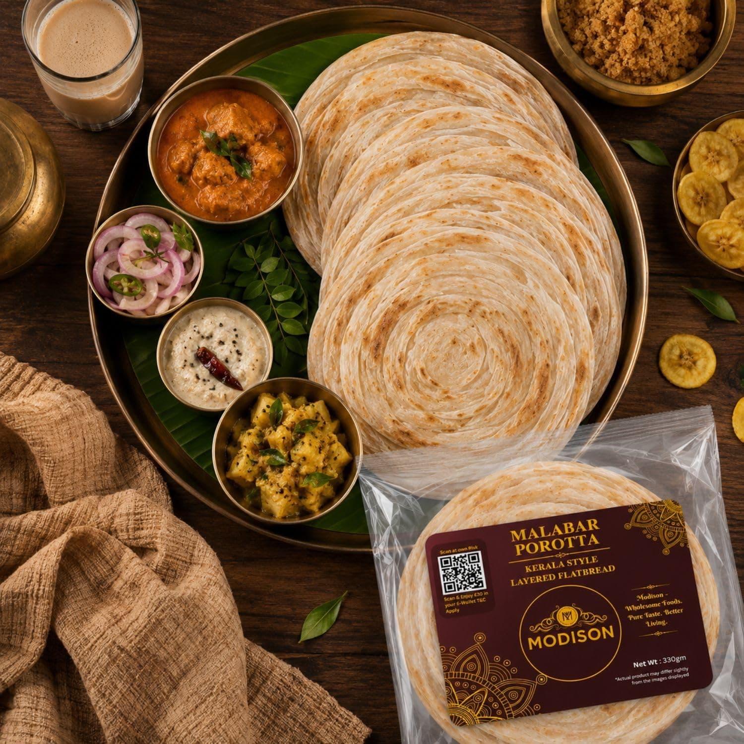 MODISON Malabar Porotta Traditional Layered Flatbread Frozen 330g thumbnail 12