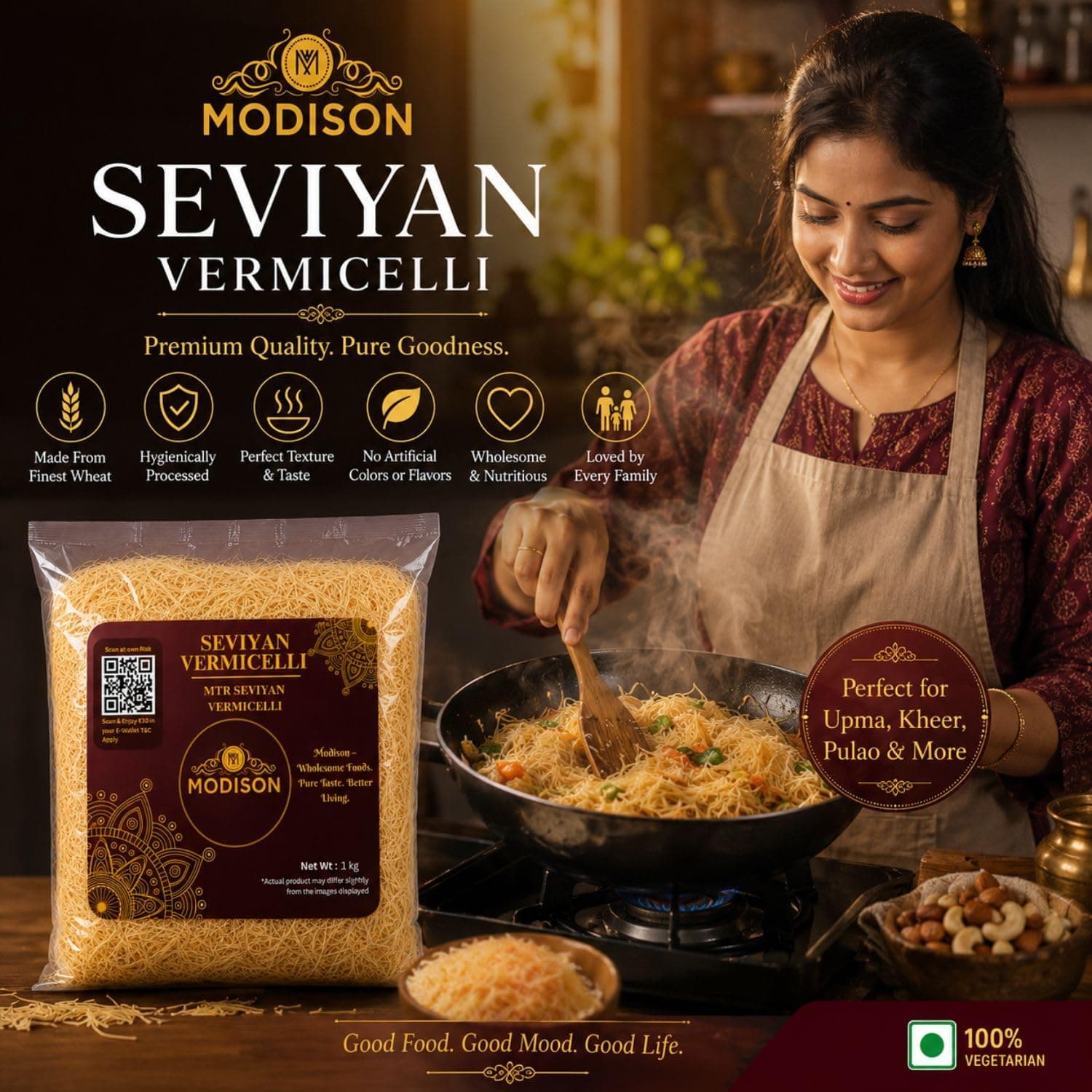 MODISON Seviyan Vermicelli Hard Wheat Semolina Pasta 1kg thumbnail 12