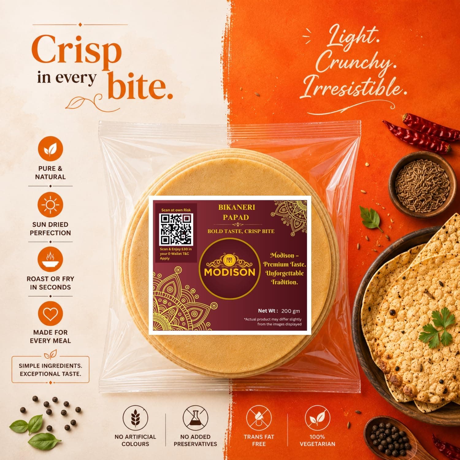 MODISON Bikaneri Papad Indian Papad Crispy Rajasthani 200g thumbnail 11