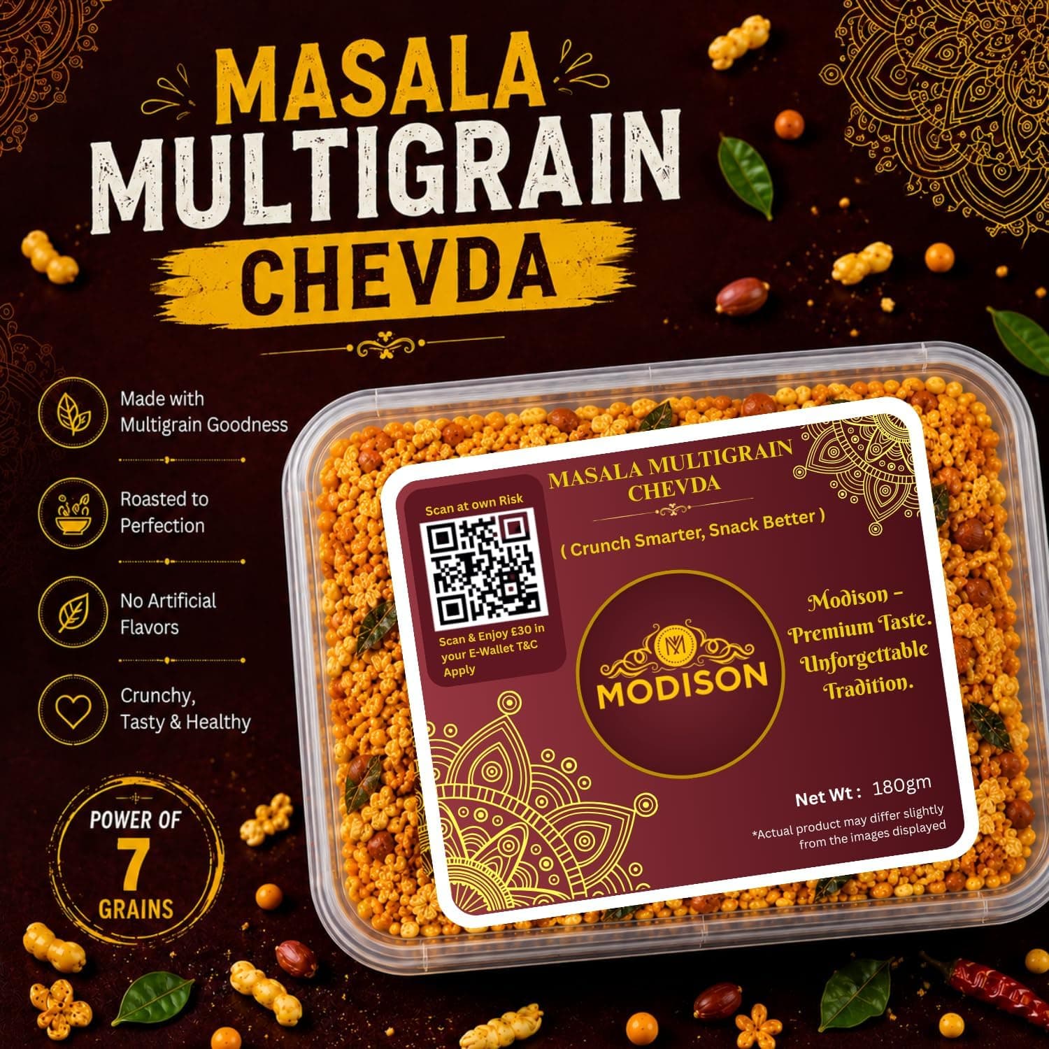 MODISON Masala Multigrain Chevda Indian Namkeen Roasted Mix 180g thumbnail 9