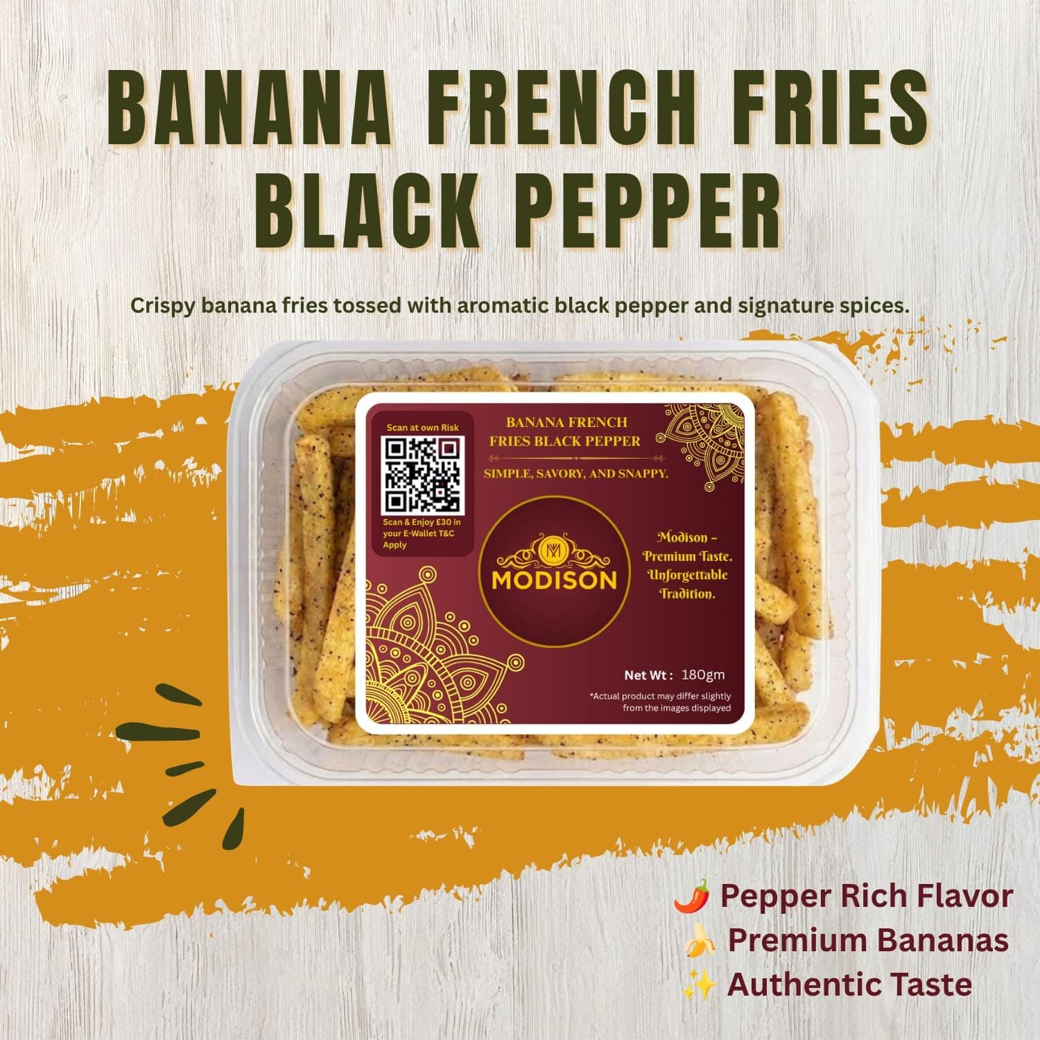 MODISON Banana French Fries Indian Snacks Black Pepper Kela 180g thumbnail 10