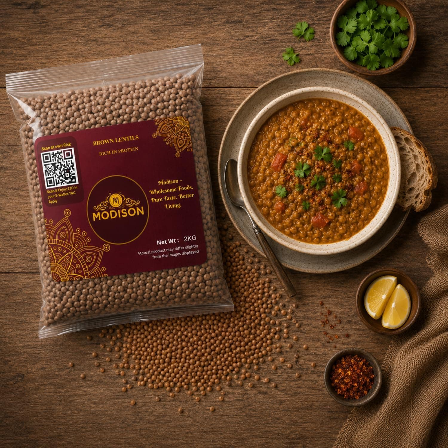 MODISON Brown Lentils Whole Pulses High Fibre Protein 2KG thumbnail 11