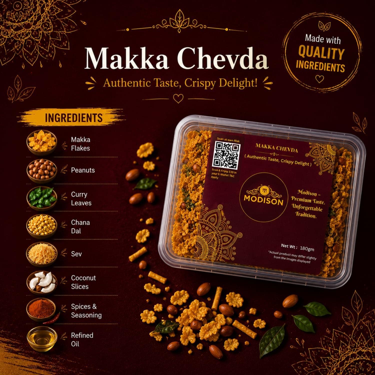 MODISON Makka Chevda Indian Namkeen Crispy Corn Flakes 180g thumbnail 9