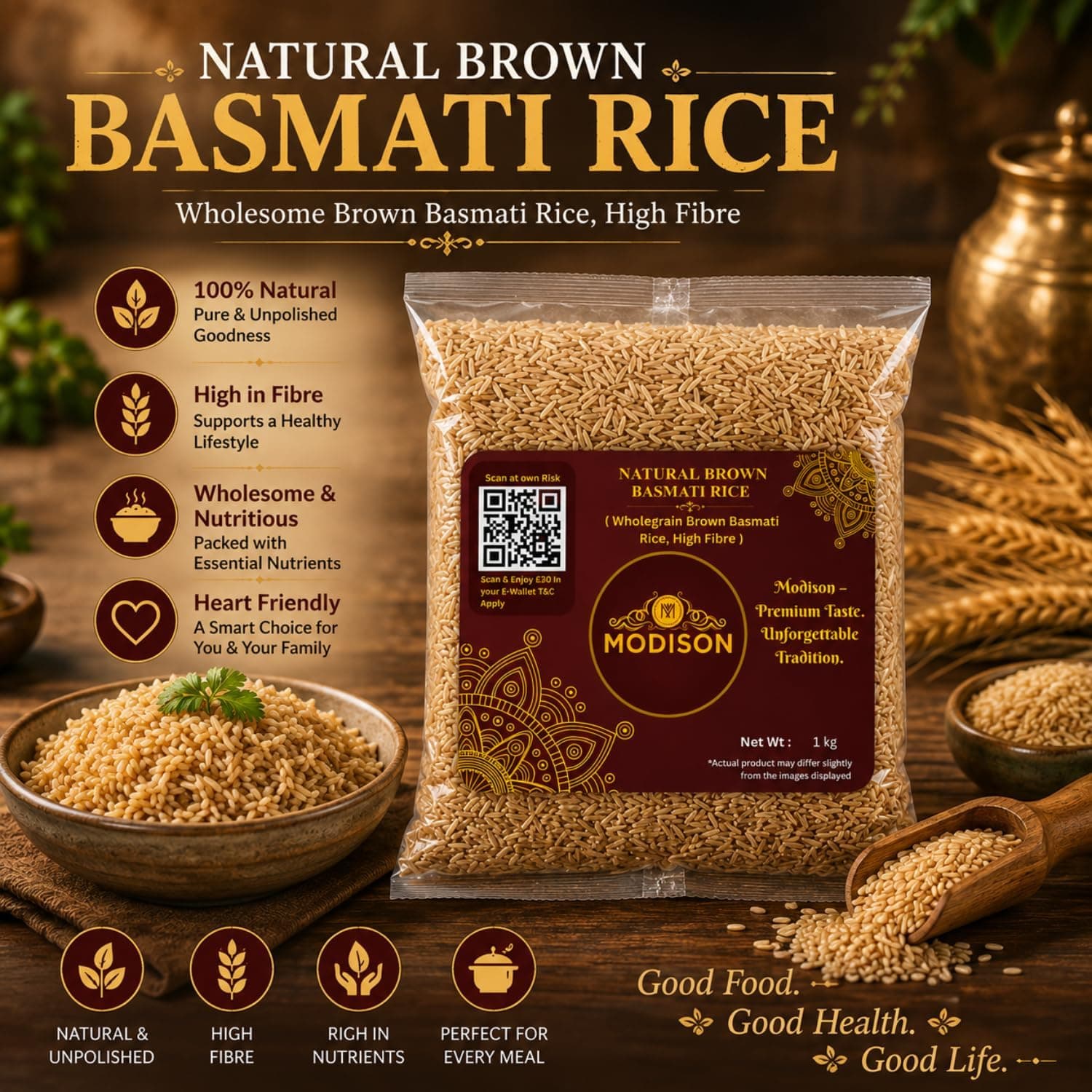 MODISON Natural Brown Basmati Rice Wholegrain High Fibre 1kg thumbnail 12