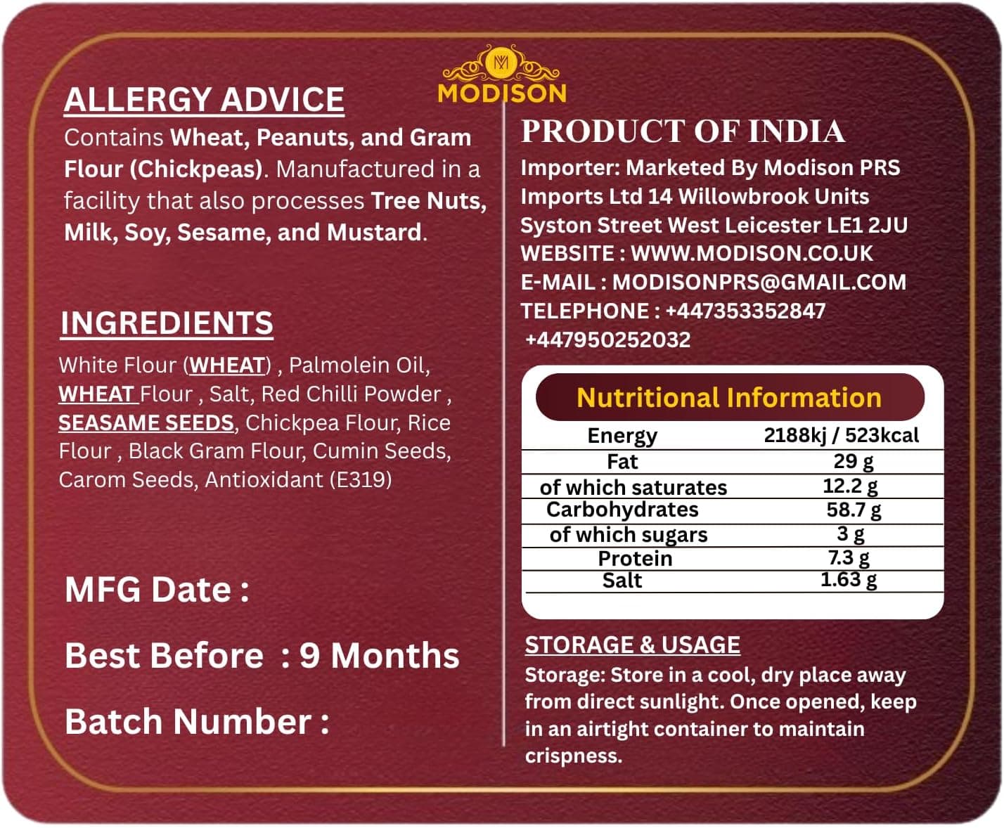 MODISON Chakri Crispy Indian Namkeen Snack 200g thumbnail 9