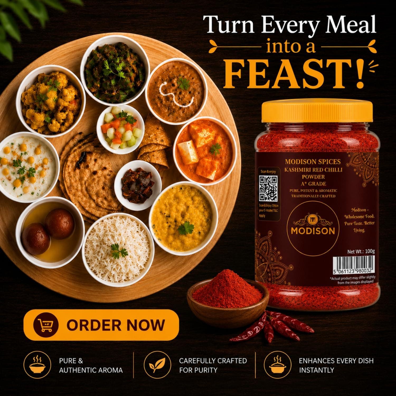 MODISON Kashmiri Red Chilli Powder Indian Spices Mild Heat 100g thumbnail 11