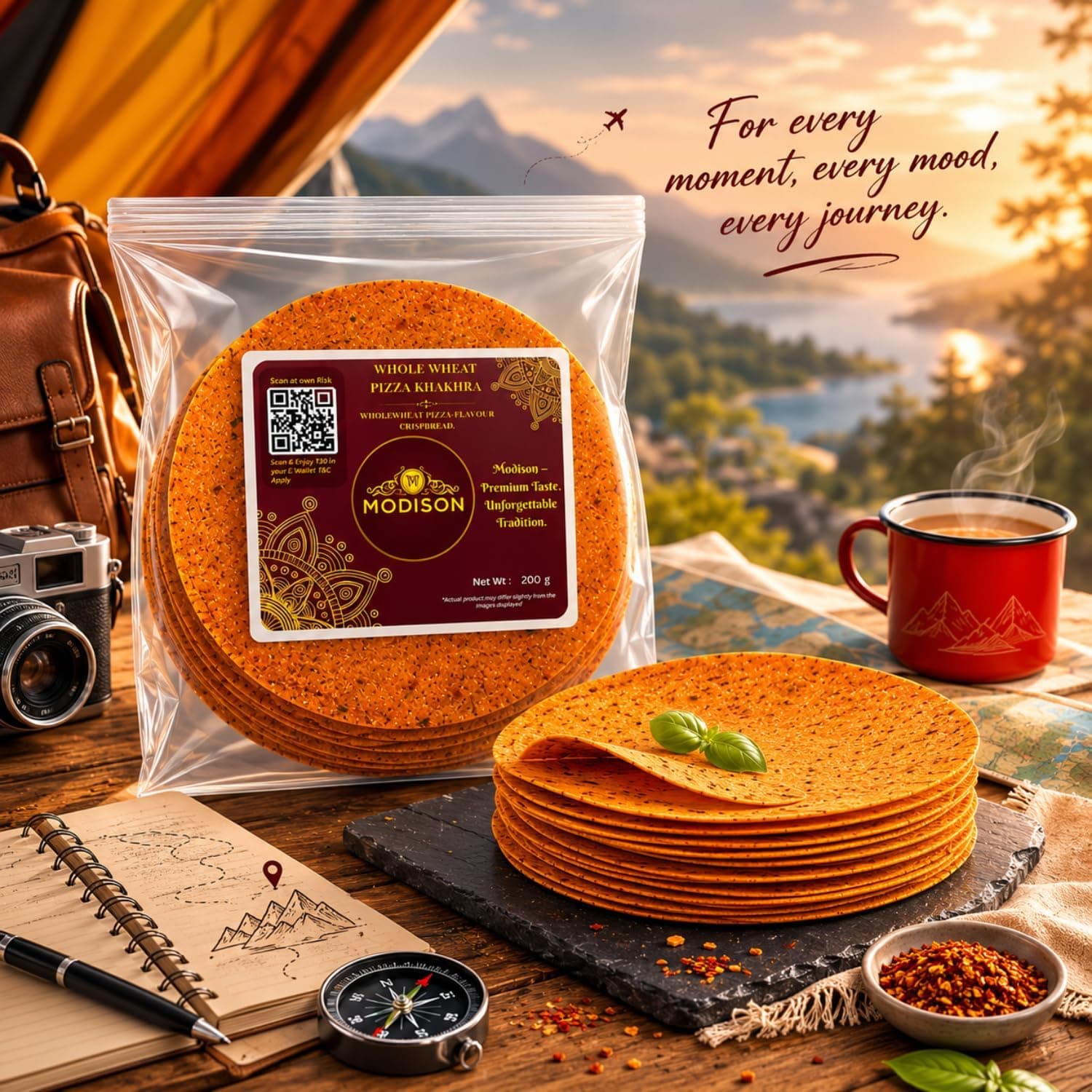 MODISON Whole Wheat Pizza Khakhra Crispy Snack Crispbread 200 g thumbnail 12