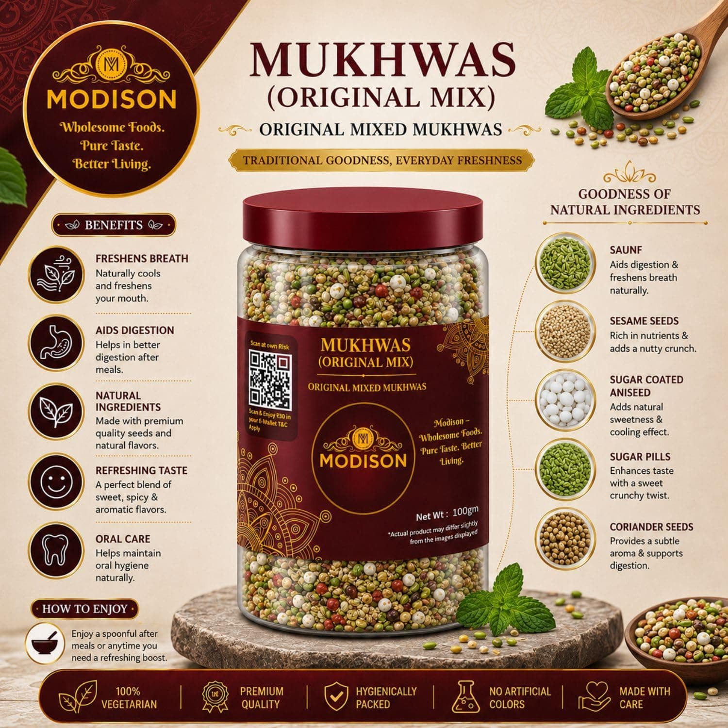 MODISON Original Mix Indian Mouth Freshener Crunchy Saunf 100g thumbnail 10