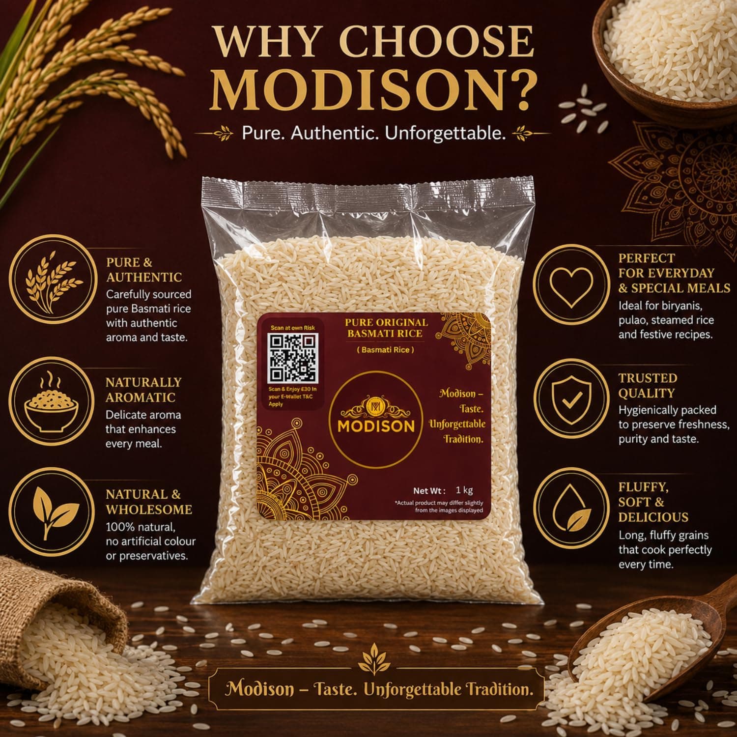 MODISON Pure Original Basmati Rice Long Grain Gluten Free 1kg thumbnail 11