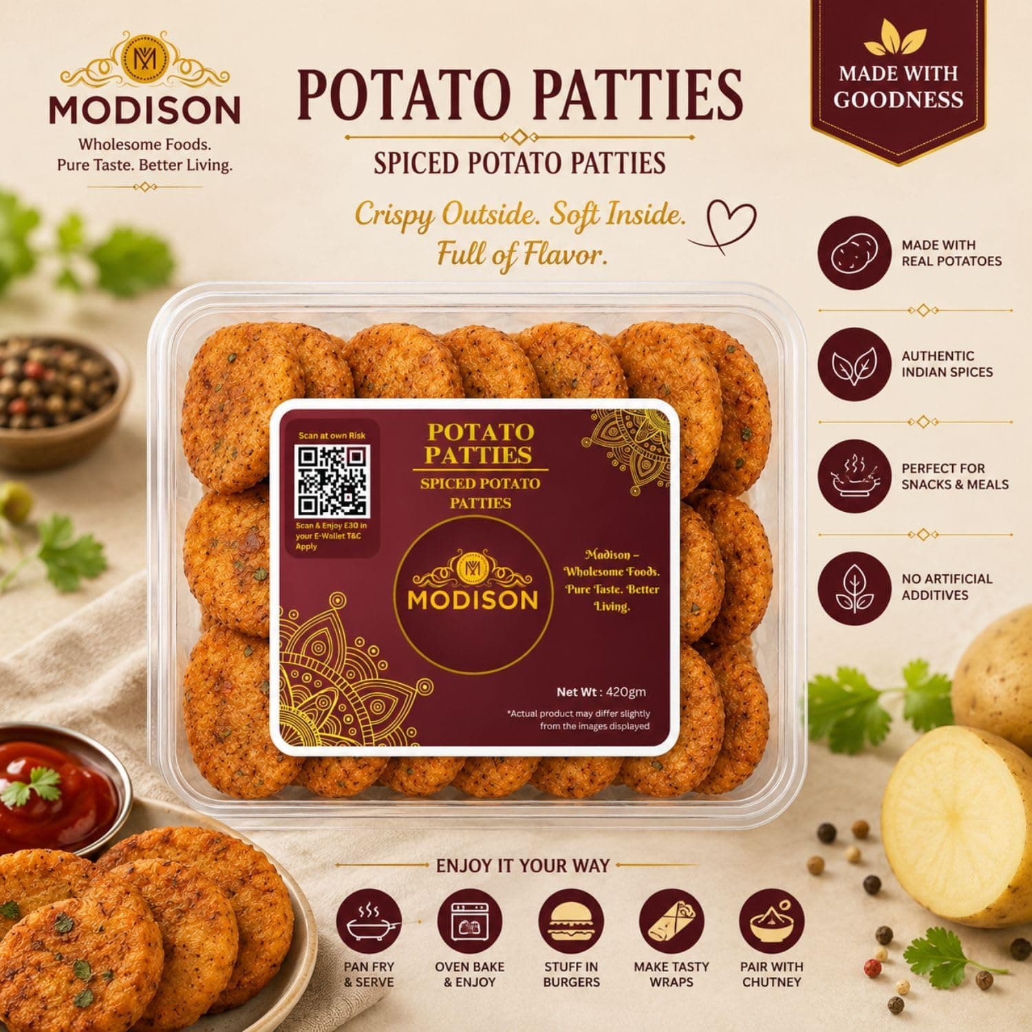 MODISON Potato Patties Ready to Cook Frozen Snack 420g thumbnail 10
