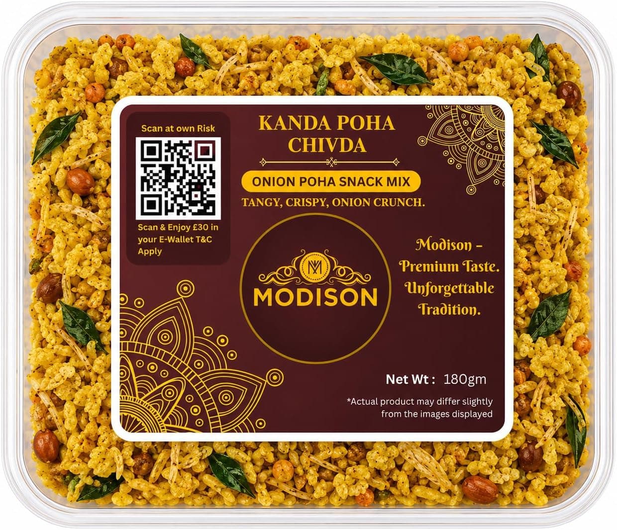MODISON Kanda Poha Chivda Indian Namkeen Crispy Cashew Raisin 180g thumbnail 8