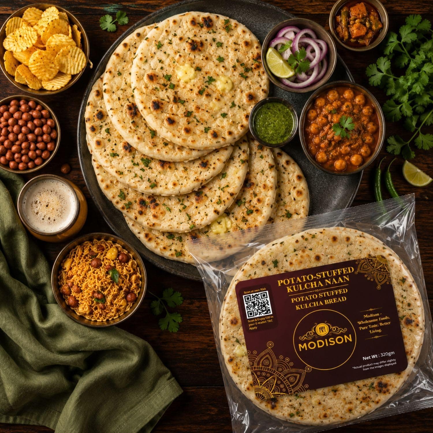 MODISON Potato Stuffed Kulcha Naan Traditional Flatbread Frozen 320g thumbnail 11