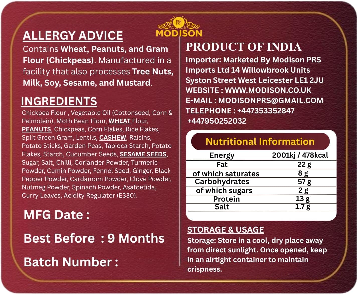 MODISON Chanachur Indian Namkeen Snack Traditional Savoury 200g thumbnail 9