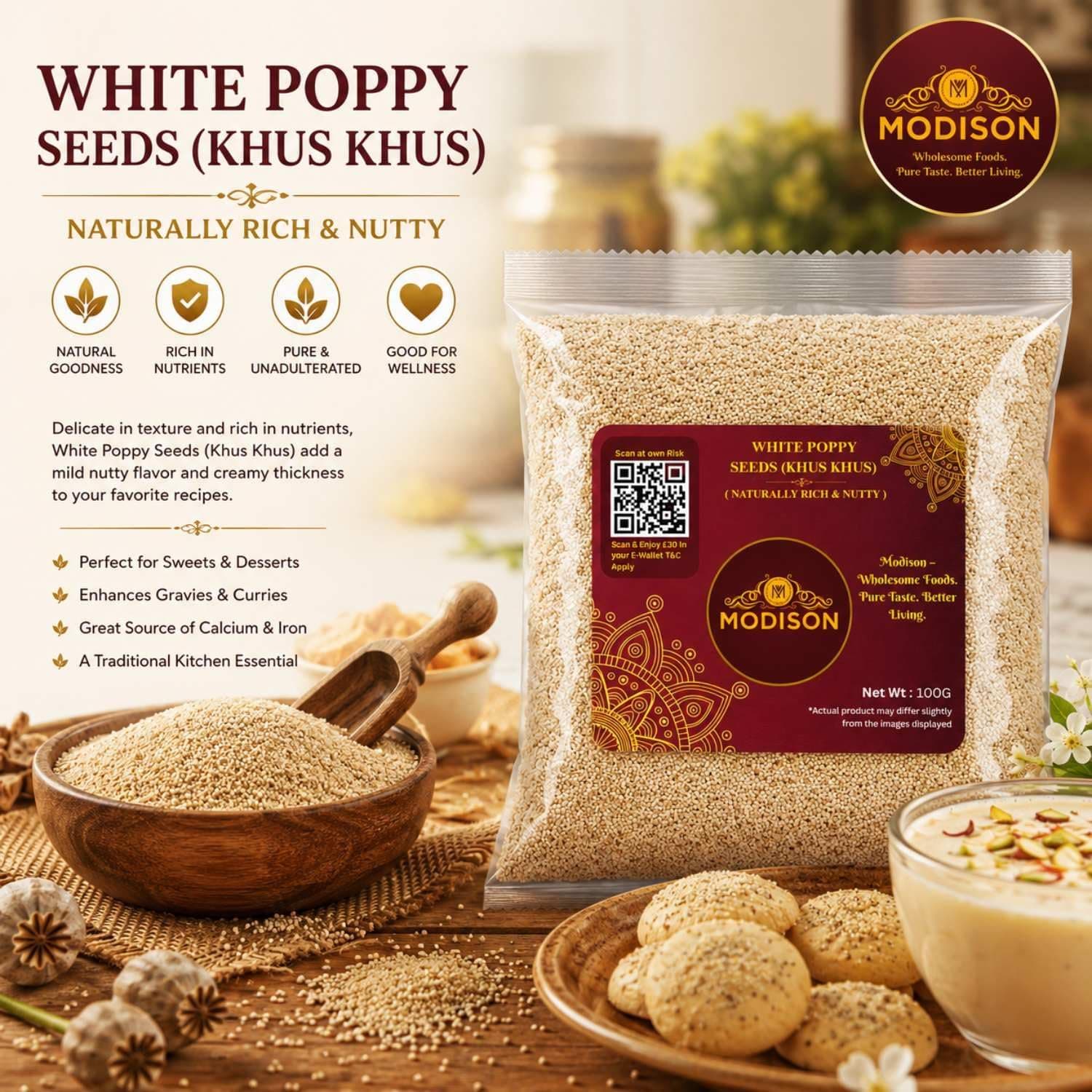 MODISON White Poppy Seeds Khus Khus Whole Spice 100g thumbnail 10