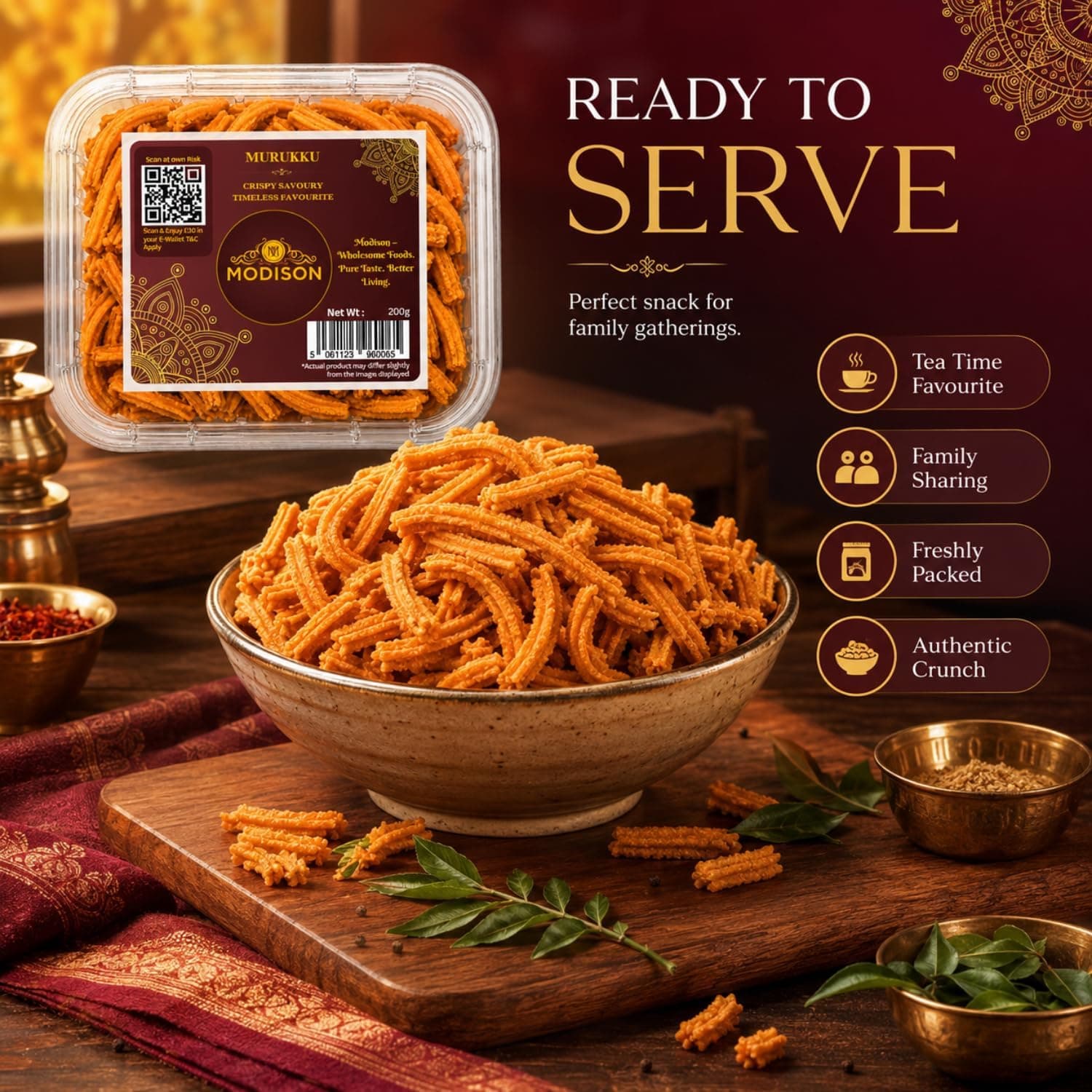 MODISON Murukku Indian Namkeen Snack Crispy Traditional 200g thumbnail 11