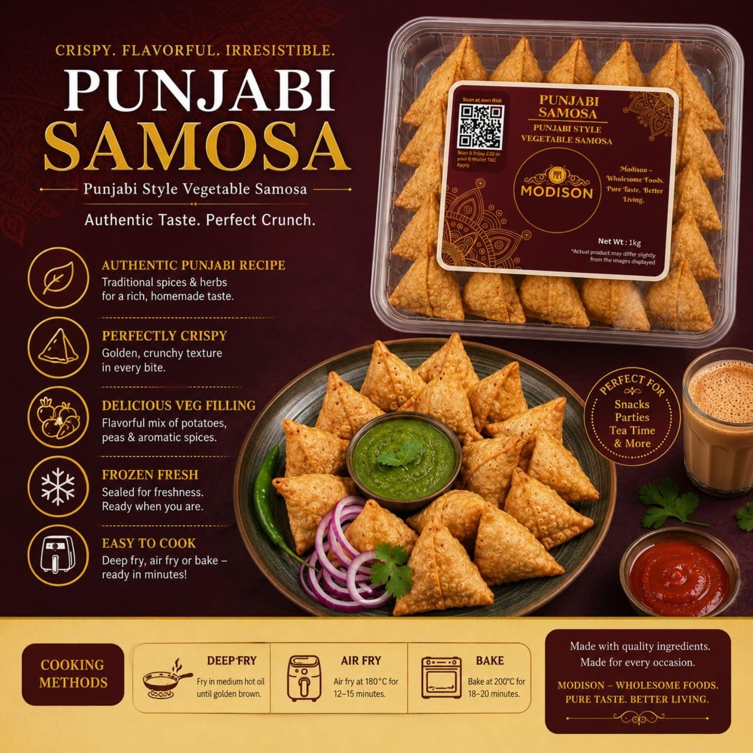 MODISON Punjabi Samosa Traditional Frozen Indian Snack 1kg thumbnail 10