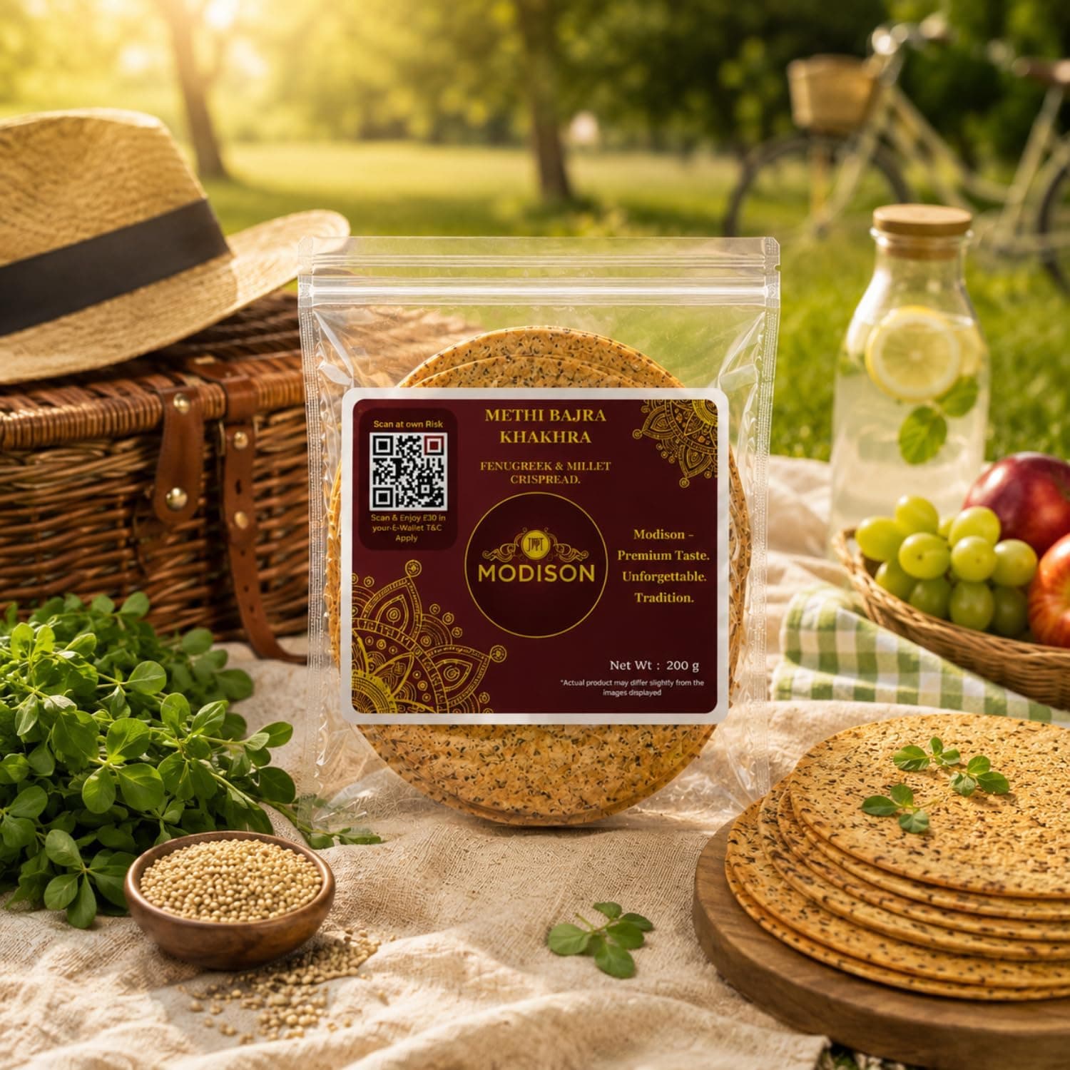 MODISON Methi Bajra Khakhra Fenugreek Millet Crispbread 200g thumbnail 12