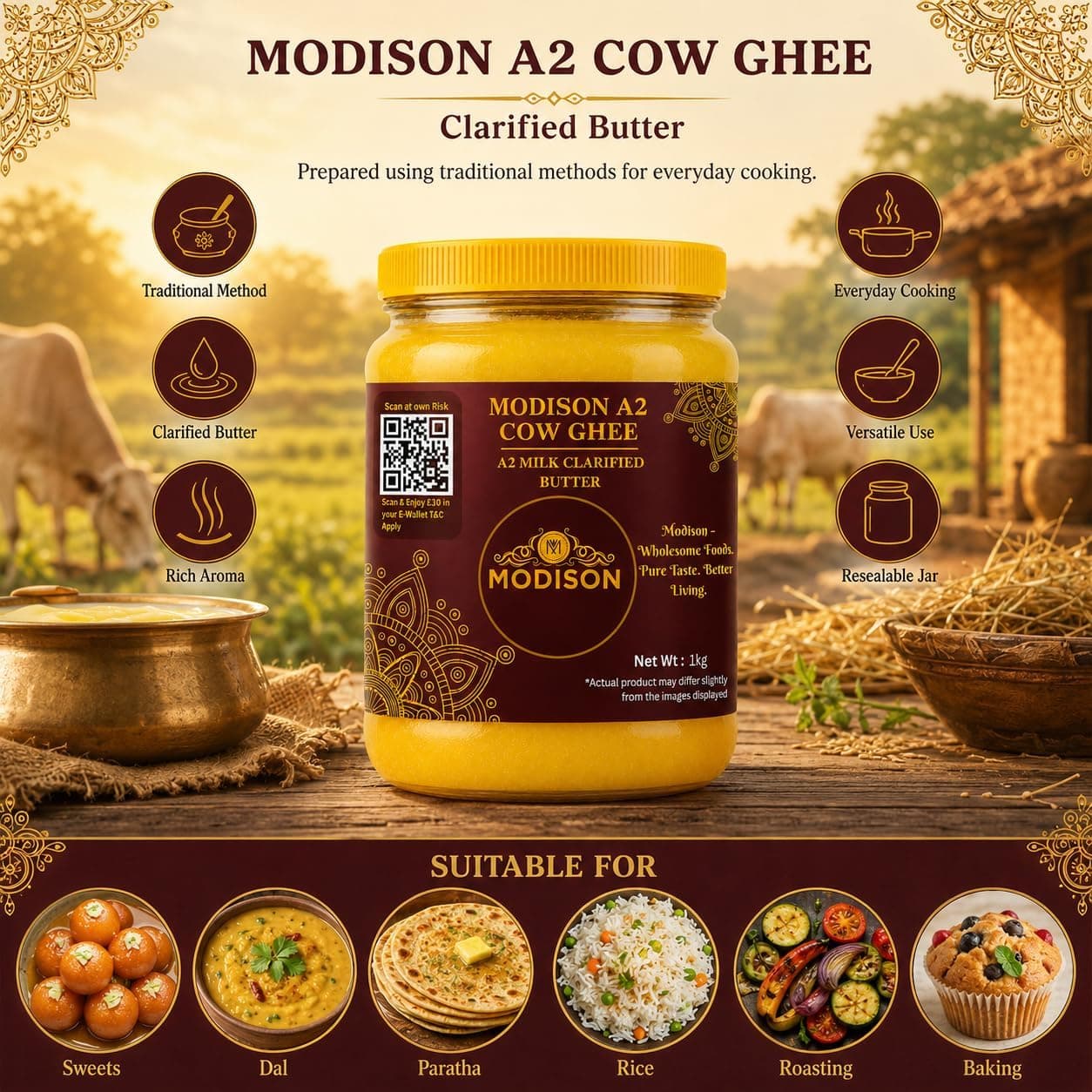 MODISON A2 Cow Ghee A2 Milk Clarified Butter 1kg thumbnail 10