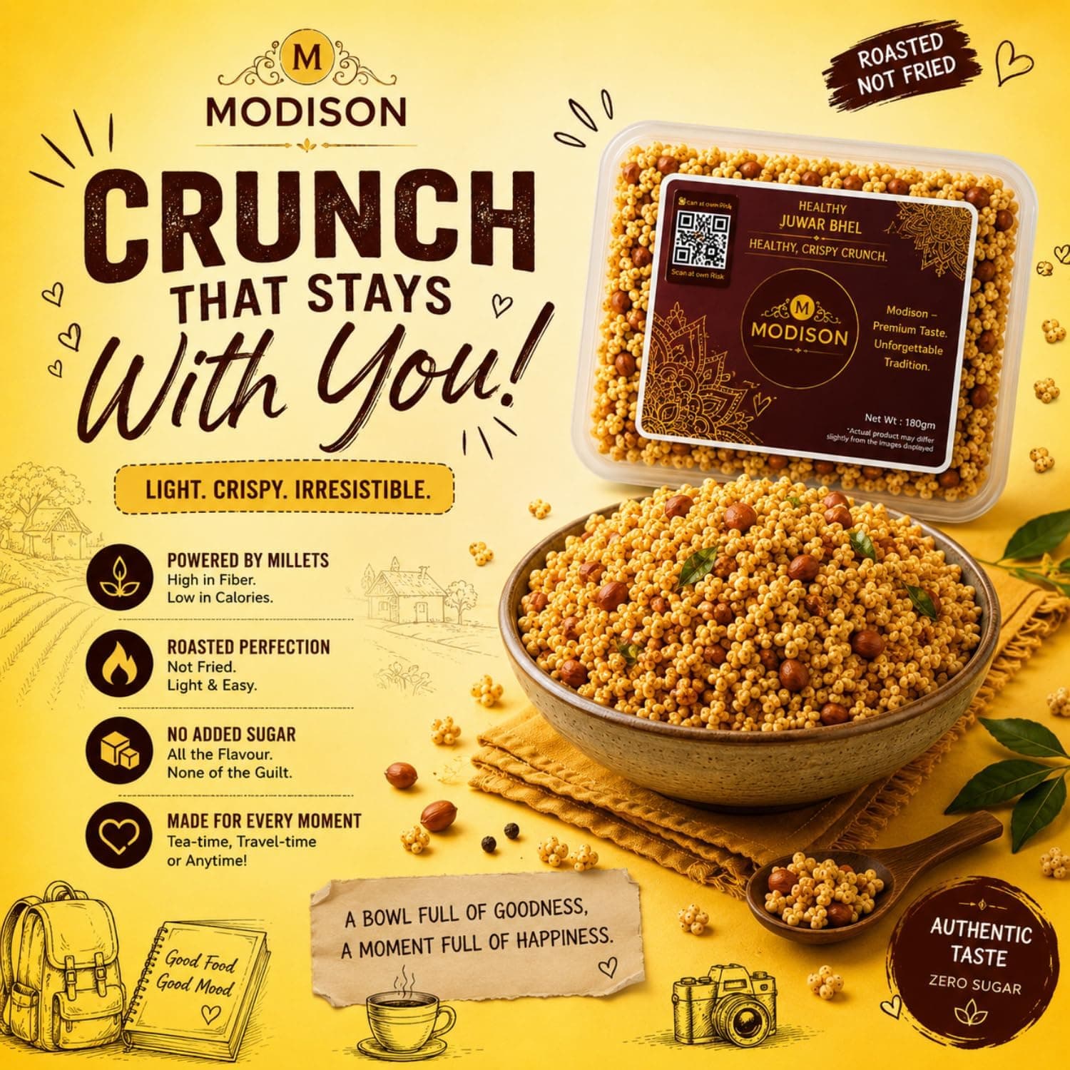 MODISON Healthy Bajra Bhel Indian Namkeen Roasted Pearl Millet 180g thumbnail 11