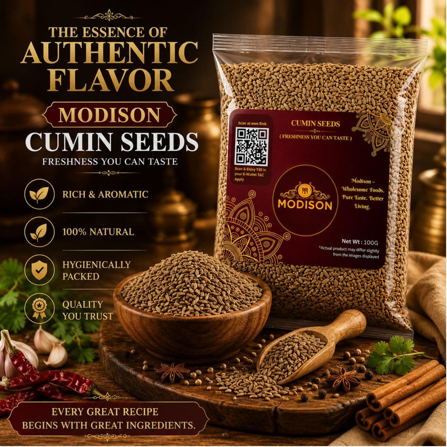 MODISON Cumin Seeds Whole Jeera Natural Spice Tempering 100g thumbnail 9