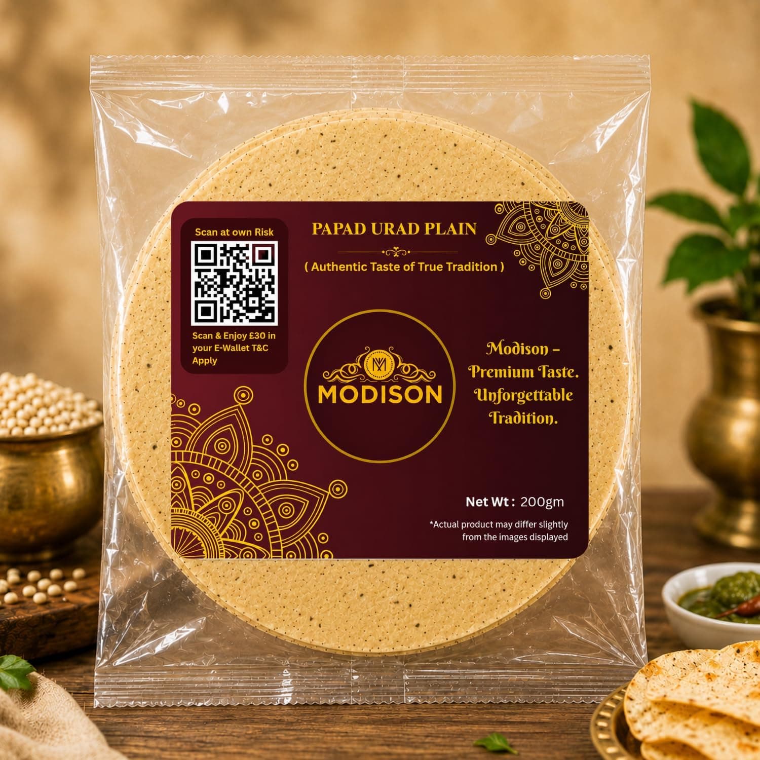 MODISON Plain Urad Papad Indian Papad Crispy Lentil Wafer 200g thumbnail 11