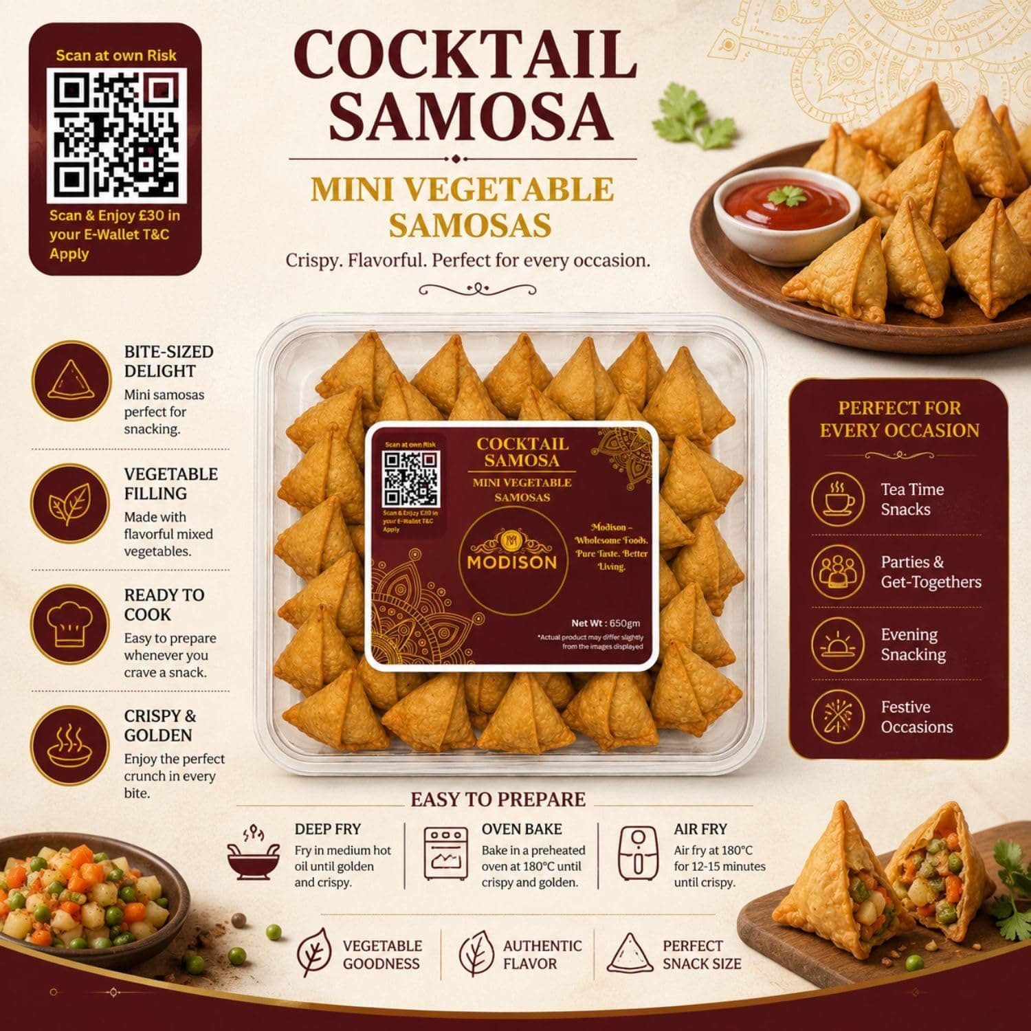 MODISON Cocktail Samosa Traditional Frozen Indian Snack 650g thumbnail 10