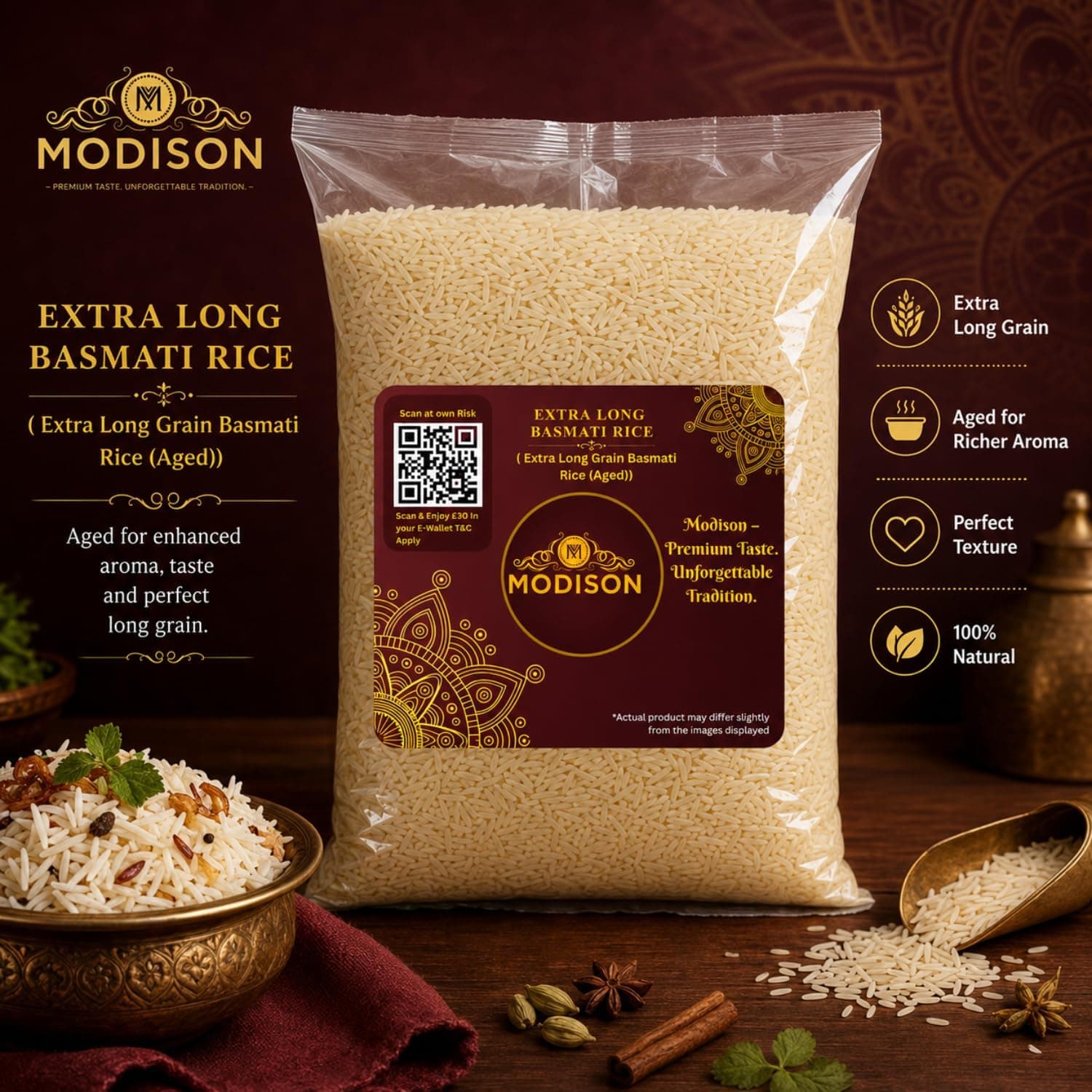 MODISON Extra Long Basmati Rice Aged Long Grain White Rice 1kg thumbnail 10