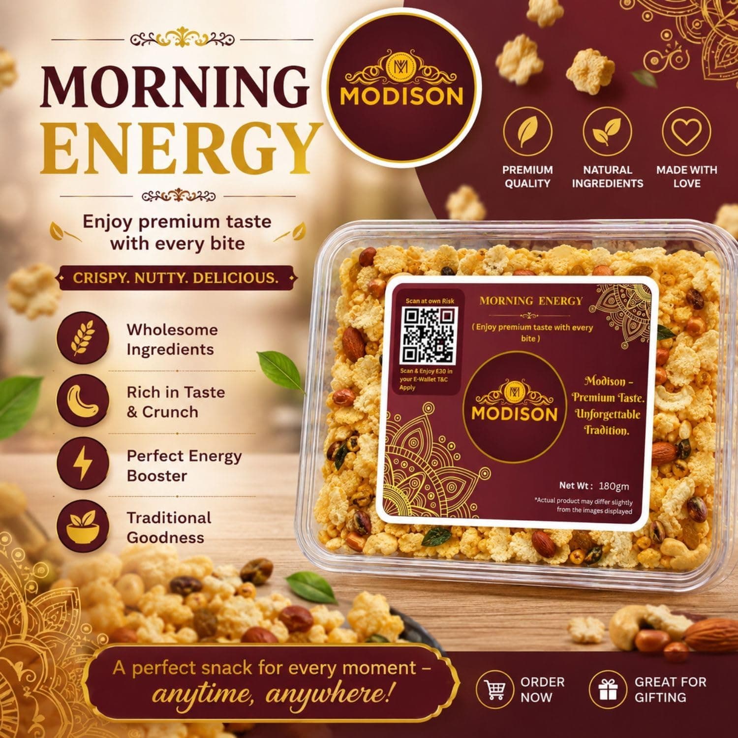 MODISON Morning Energy Granola Breakfast Cereal Crunchy Oats 180g thumbnail 10