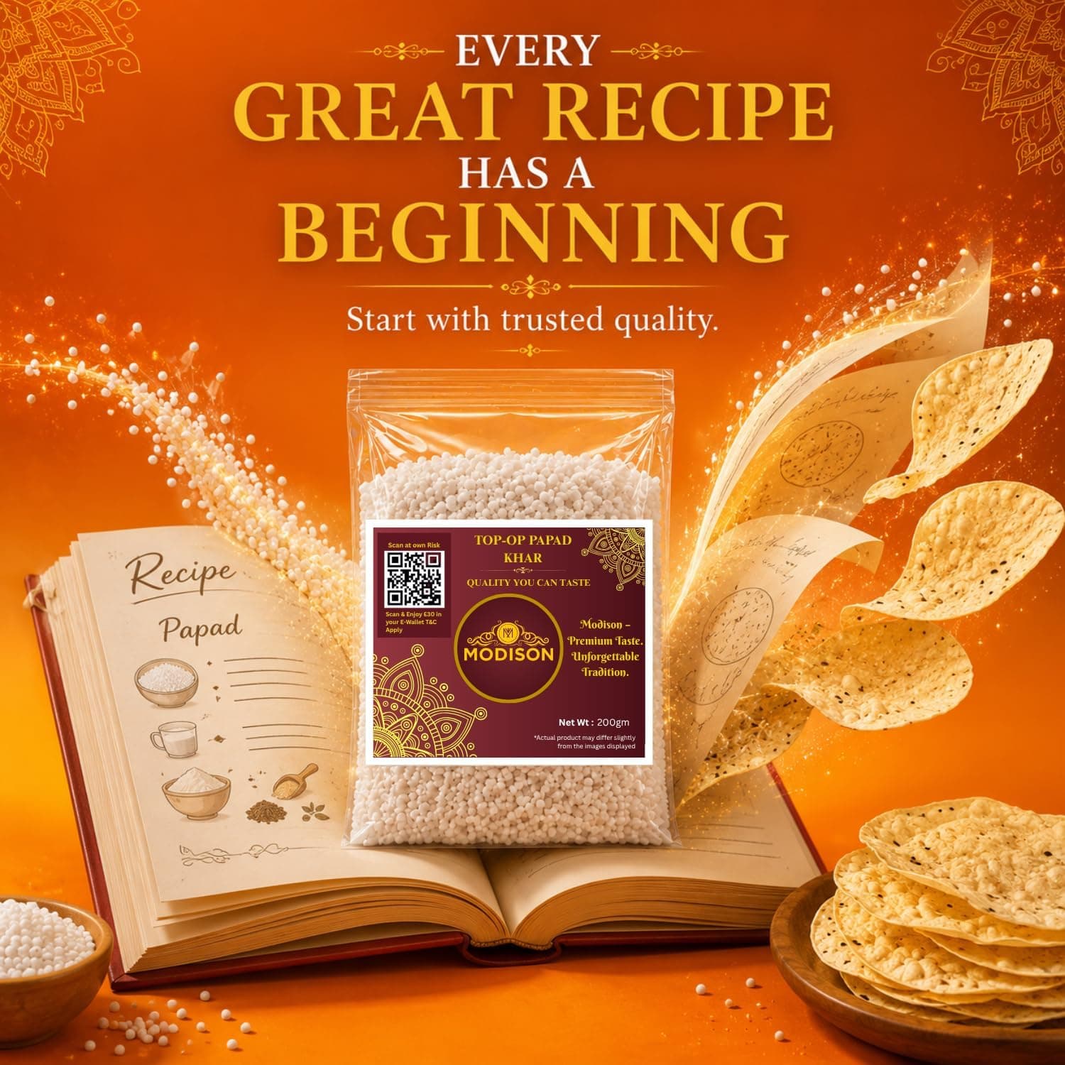 MODISON Top Op Papad Khar Indian Papad Ingredient Fine Powder 200g thumbnail 12