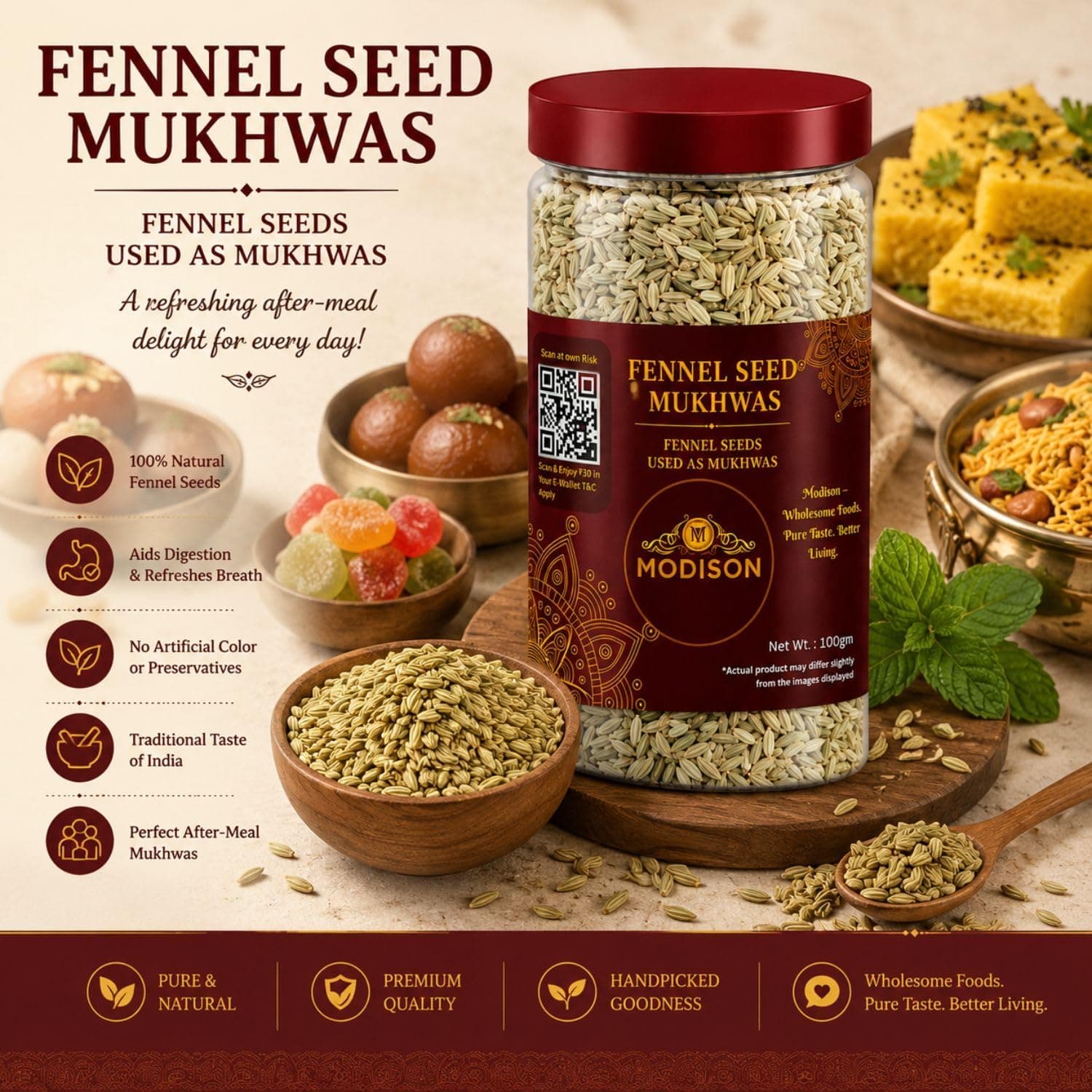 MODISON Fennel Seed Saunf Indian Mouth Freshener Sweet 100g thumbnail 10